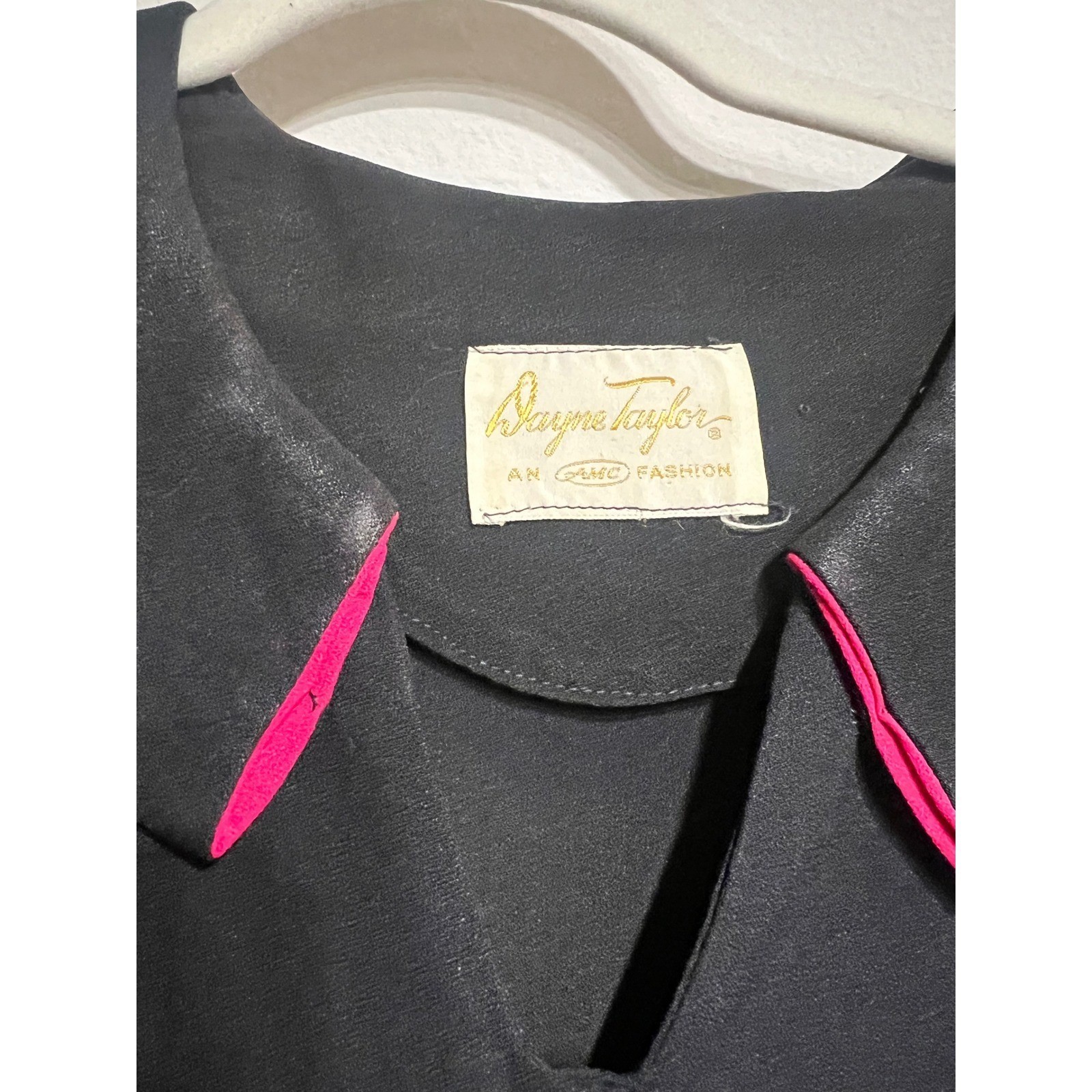 Vintage 1950s Rogers Taylor Navy Blue Fuchsia Pink Trim Fit Flare Dress Mid-Mod