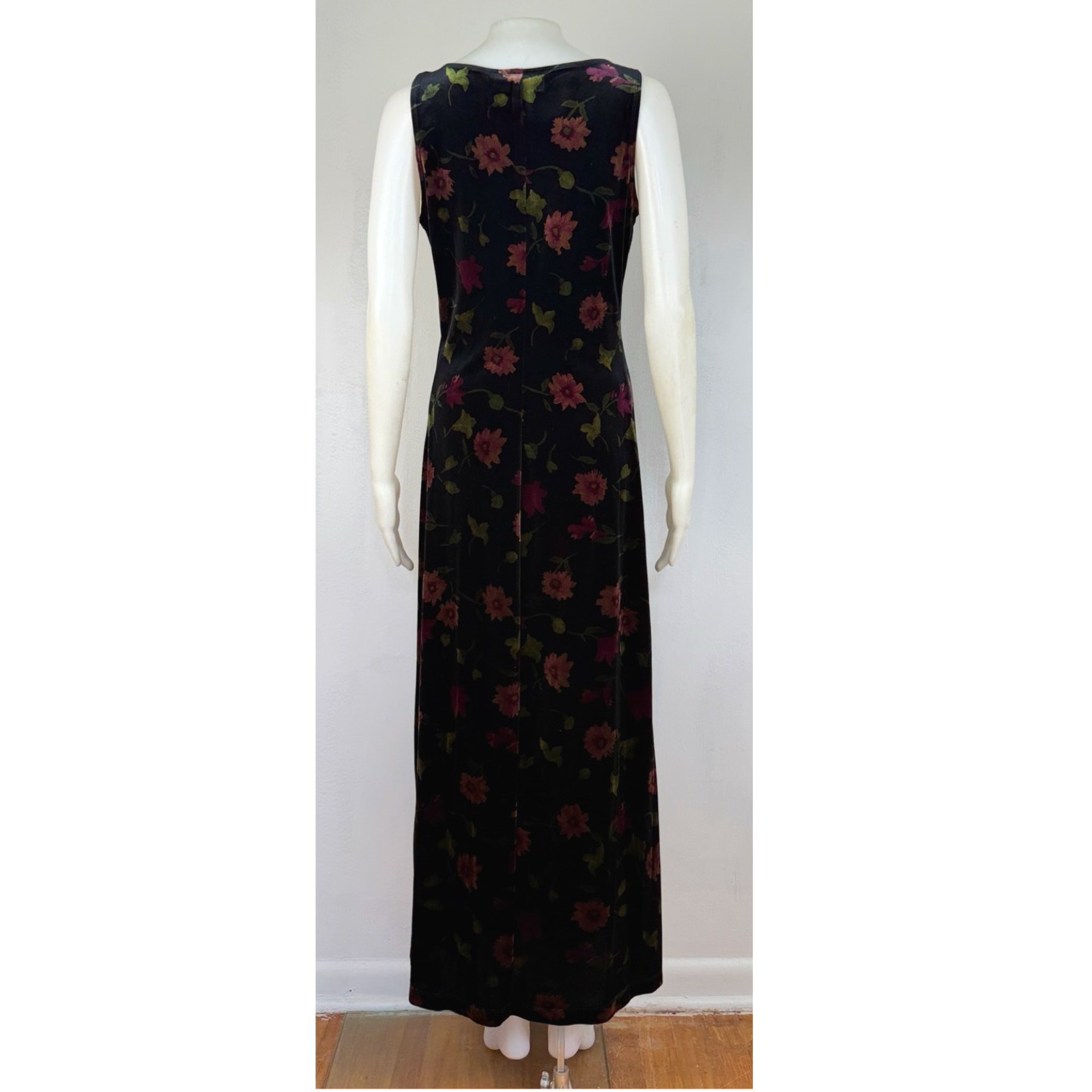 Vintage Crushed Velvet Dress & Jacket Set Size Small 90s Black Floral Maxi