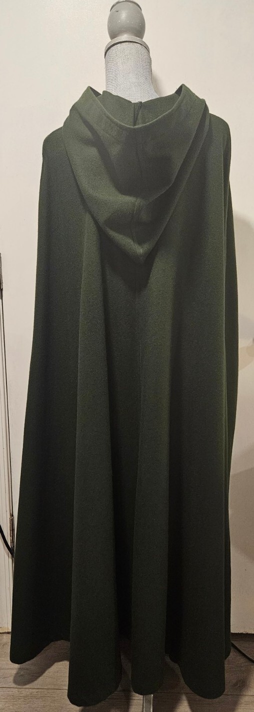 Aunt Abigail’s Attic Medium Dark Green Wool Full Length Cape Hooded Vintage 80’s