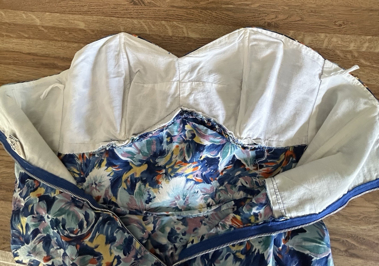 Vintage MAILE BLUE FLORAL DRESS Mid Century 1950s HALTER Fitted MADE in HAWAII