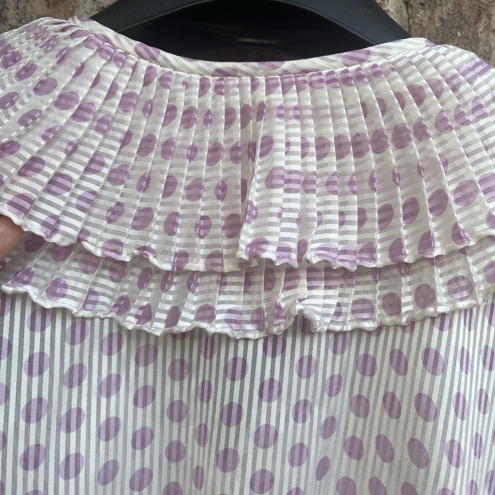 Susan Freis Vintage 80s Sheer Ruffled Boho Blouson Top Pink Polka Dot Small USA
