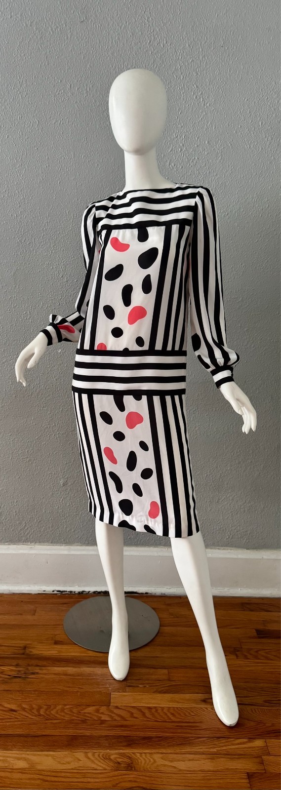 Vintage 80s Bold Abstract Long Sleeve MOD Shift Dress S