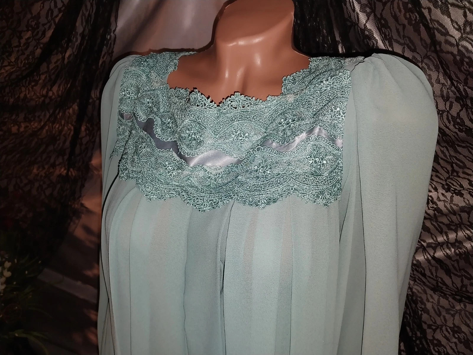 VTG Chez Ethel Cain Esque Pleats Opaque PleatS Grunge Babydoll Flare Embrd Dress