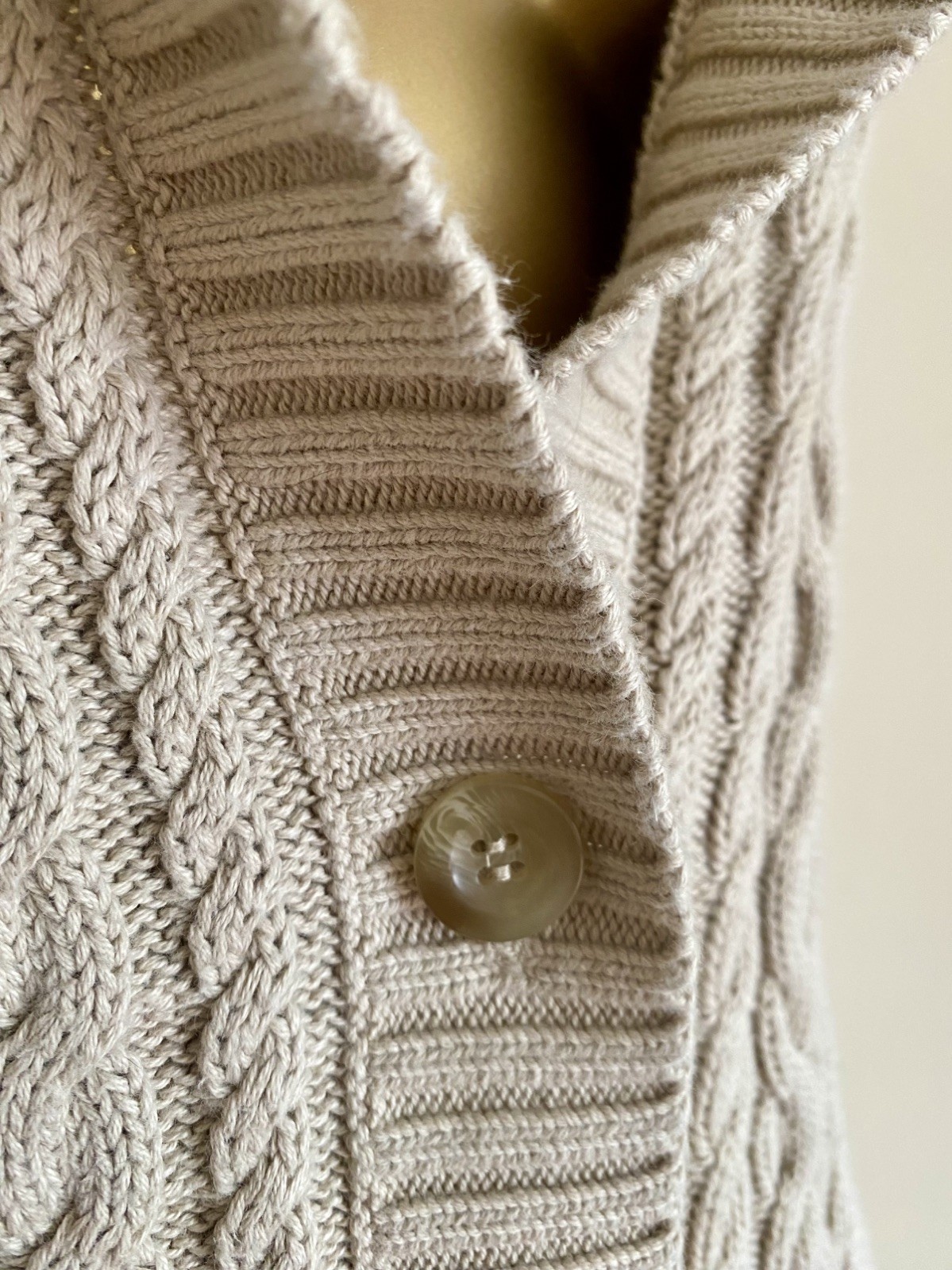 LL Bean Fisherman Cable Knit Cotton Cardigan Sweater Cottagecore Coastal Size L