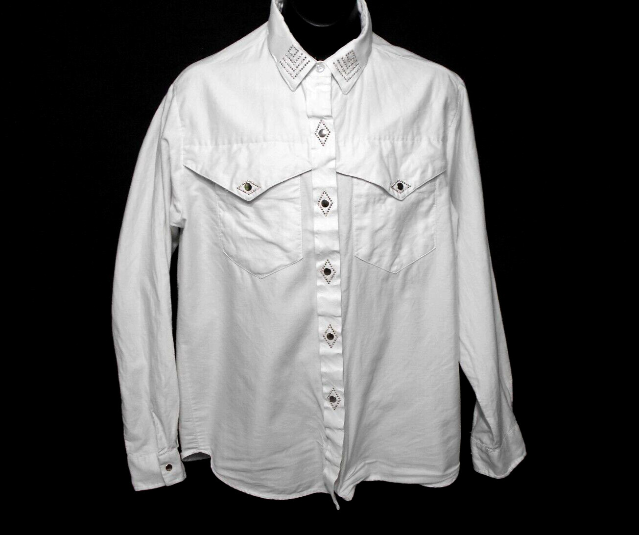 USA Tem Tex Women Western White Shirt Silver tone studded size 34 Vintage