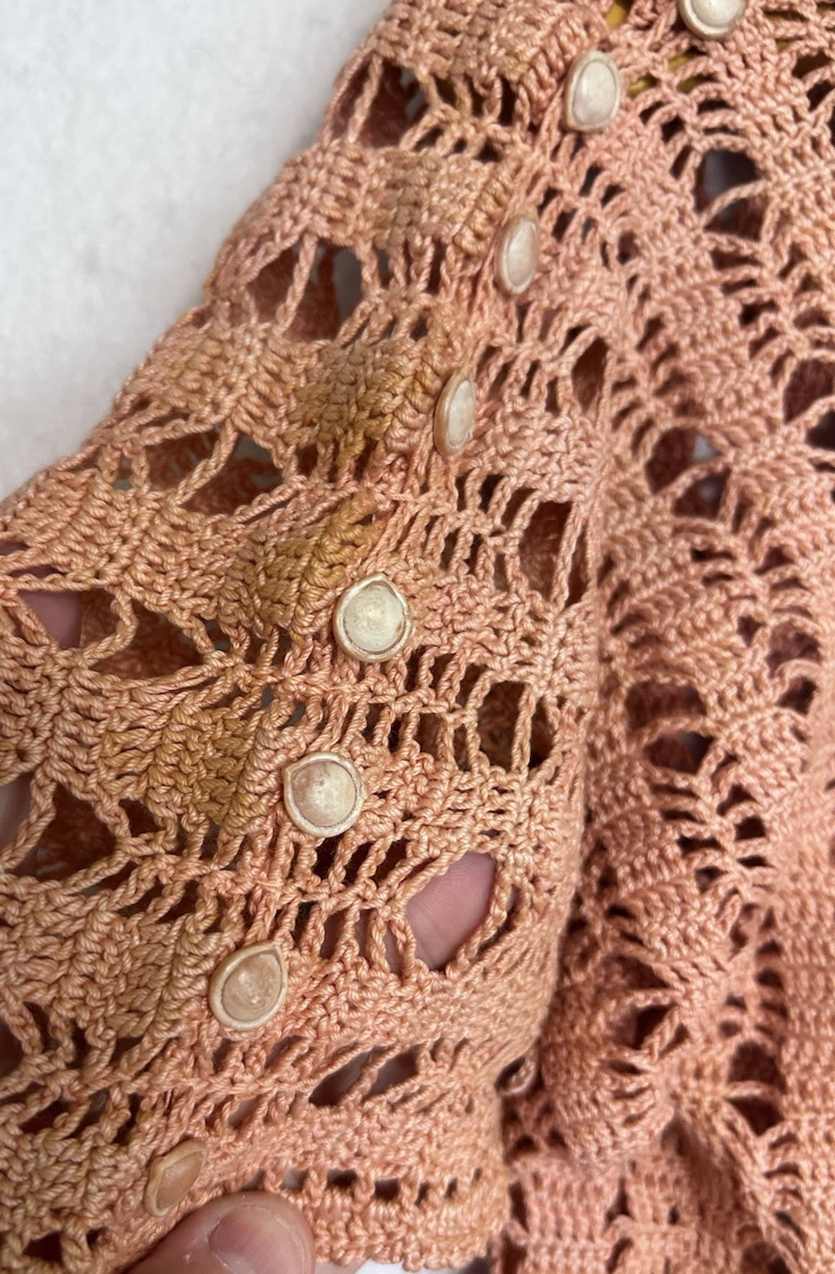 Vintage 1930s 40s Pink Crochet Dress Midi Stretch Art Deco Knit Flapper Sz M