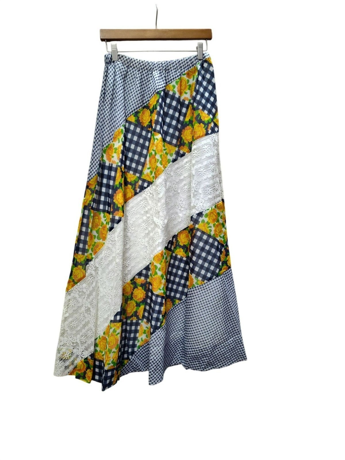 Vintage Chessa Davis Skirt w matching sash belt, Gingham, Floral, Prairie, Lined