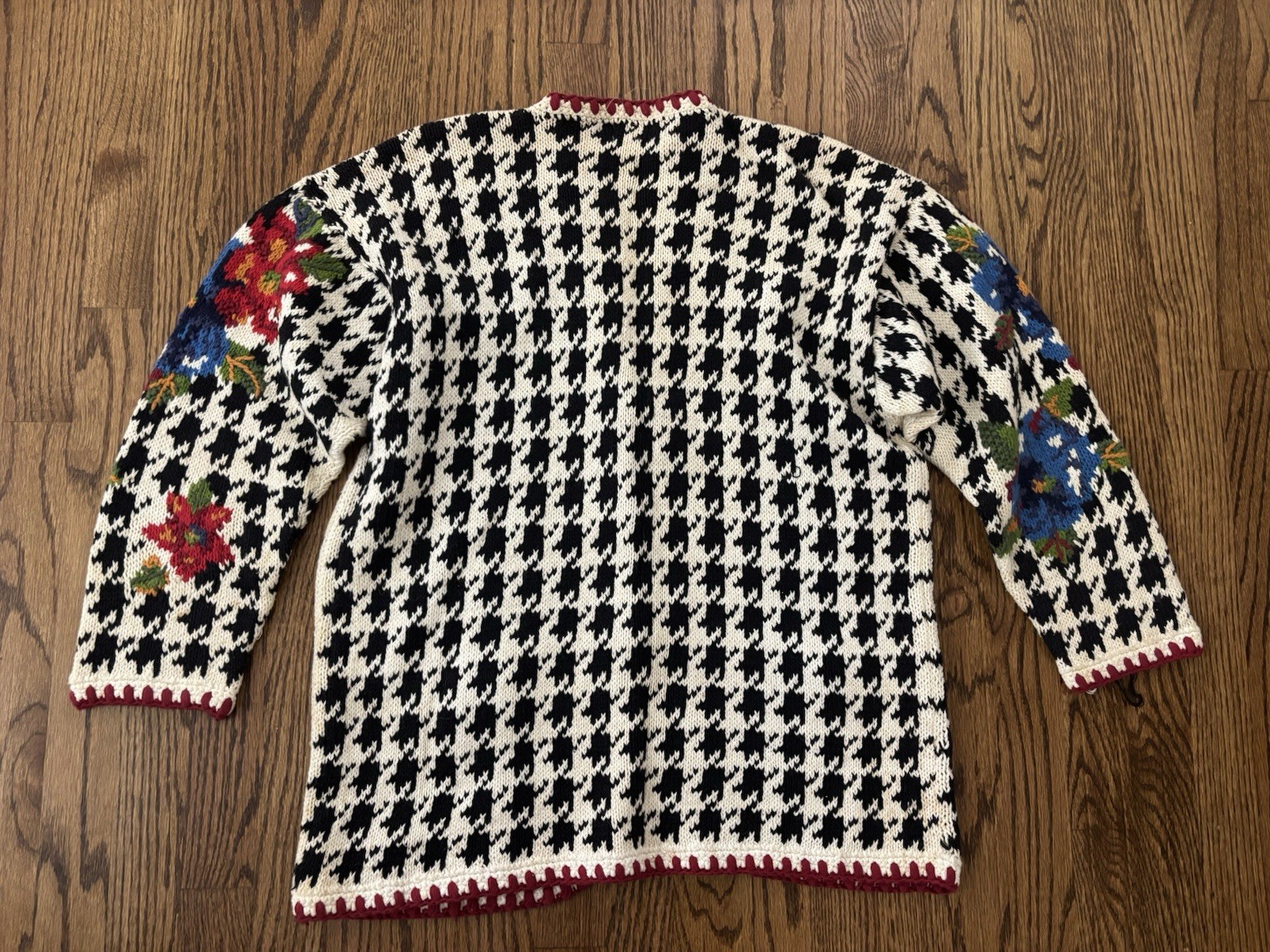 Vintage 1980’s 90’s Houndstooth Cotton Sweater Jennifer Reed Long Cardigan