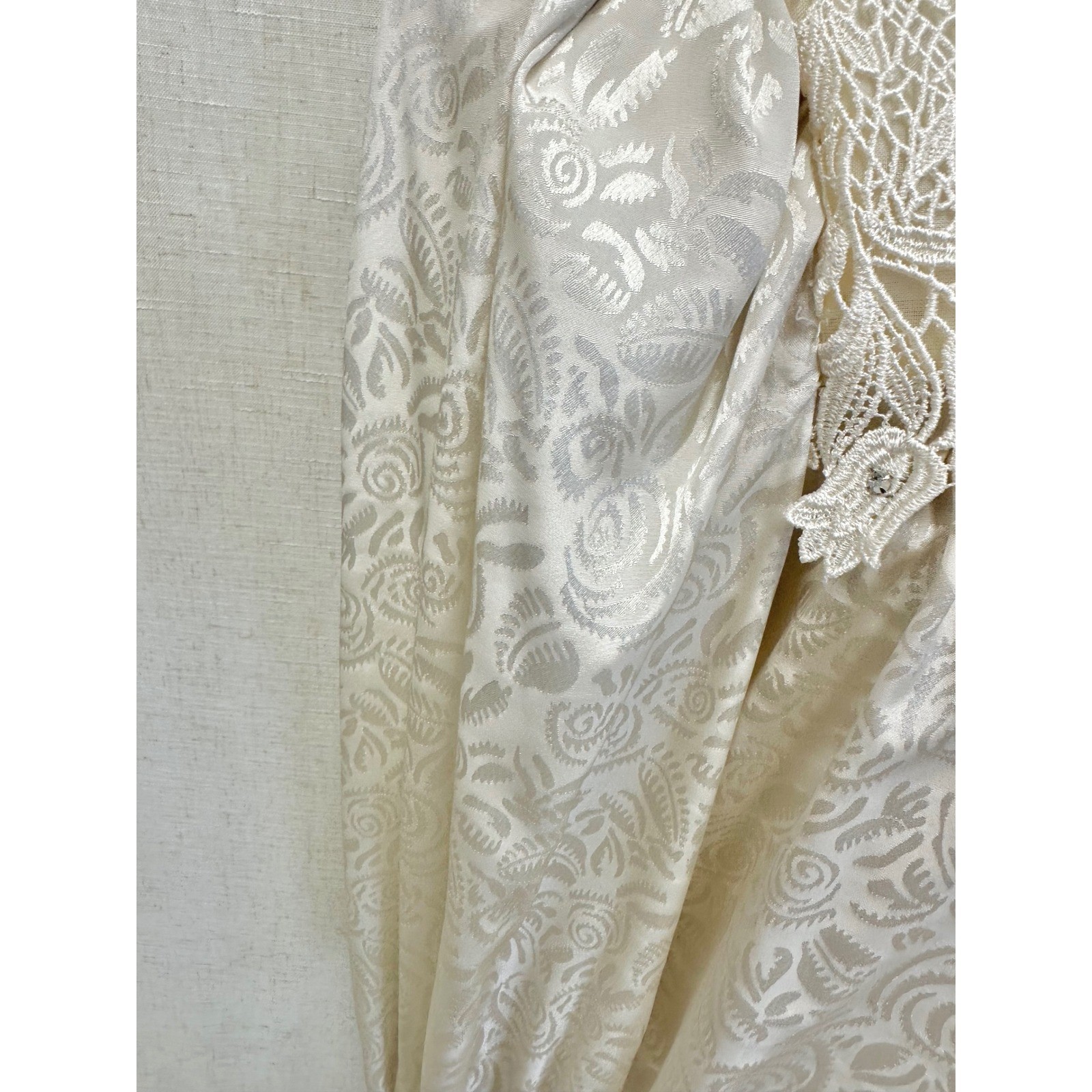 Cachet Bari Protas Floral Damask Lace Drop Waist Dress Womens 12 Cream Ivory 80s