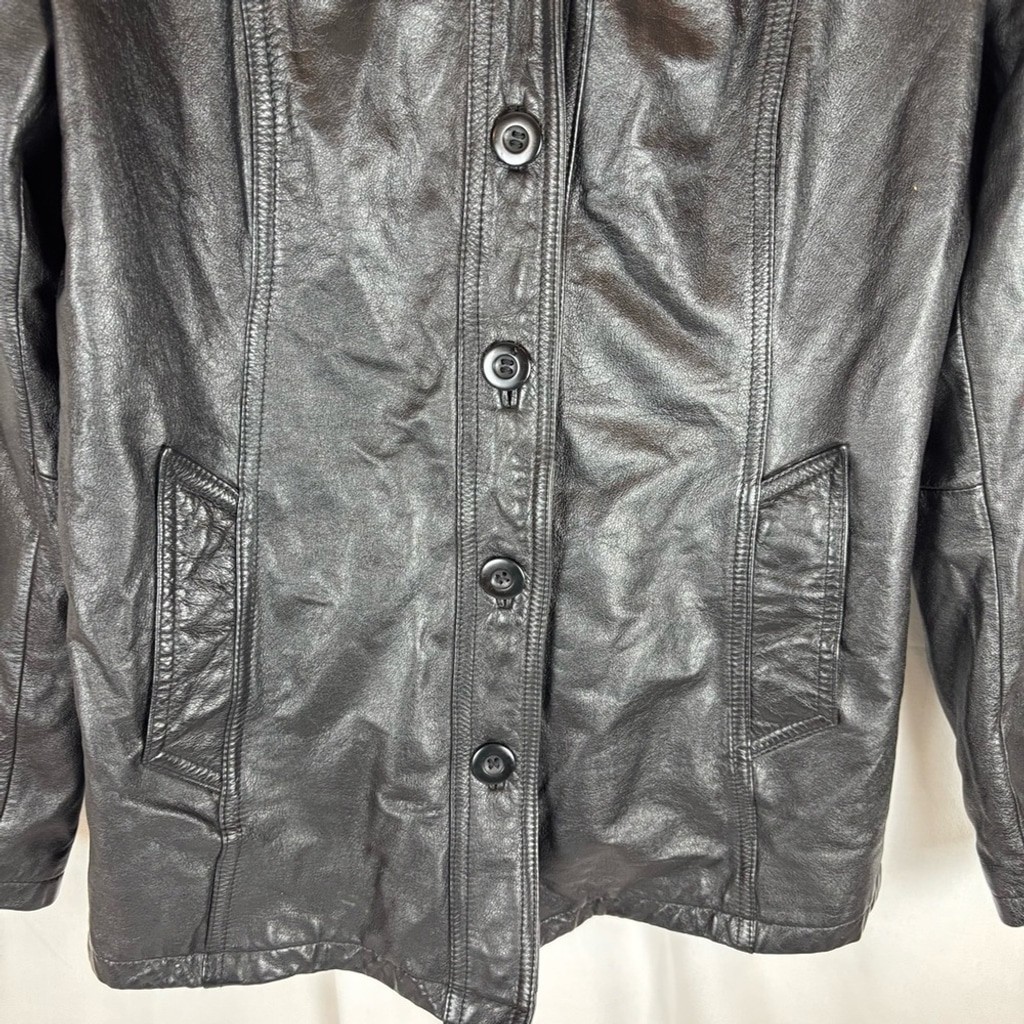 Vintage Maxima Black Leather Jacket Classic Style Hip 2 Pockets Length size L