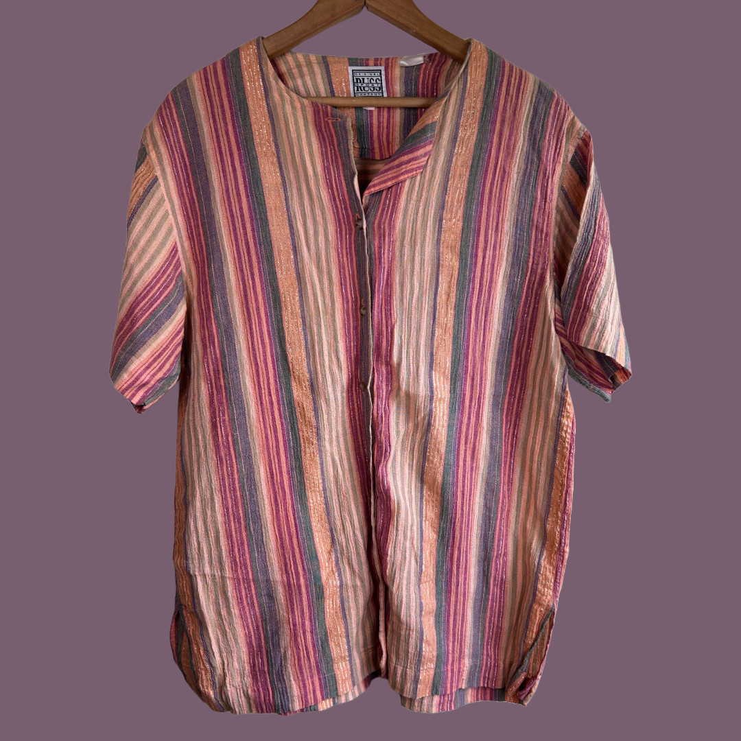 Vintage 90s Striped Russ Sport Linen Button Down
