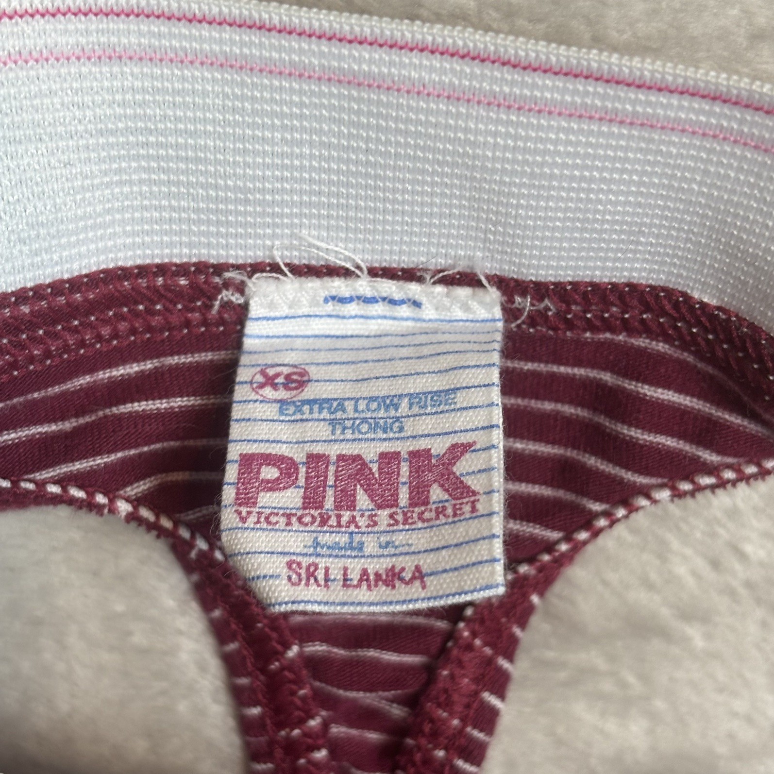 Y2K 2008 Vintage VS Extra Low Rise Thong Panty University of PINK warriors XS