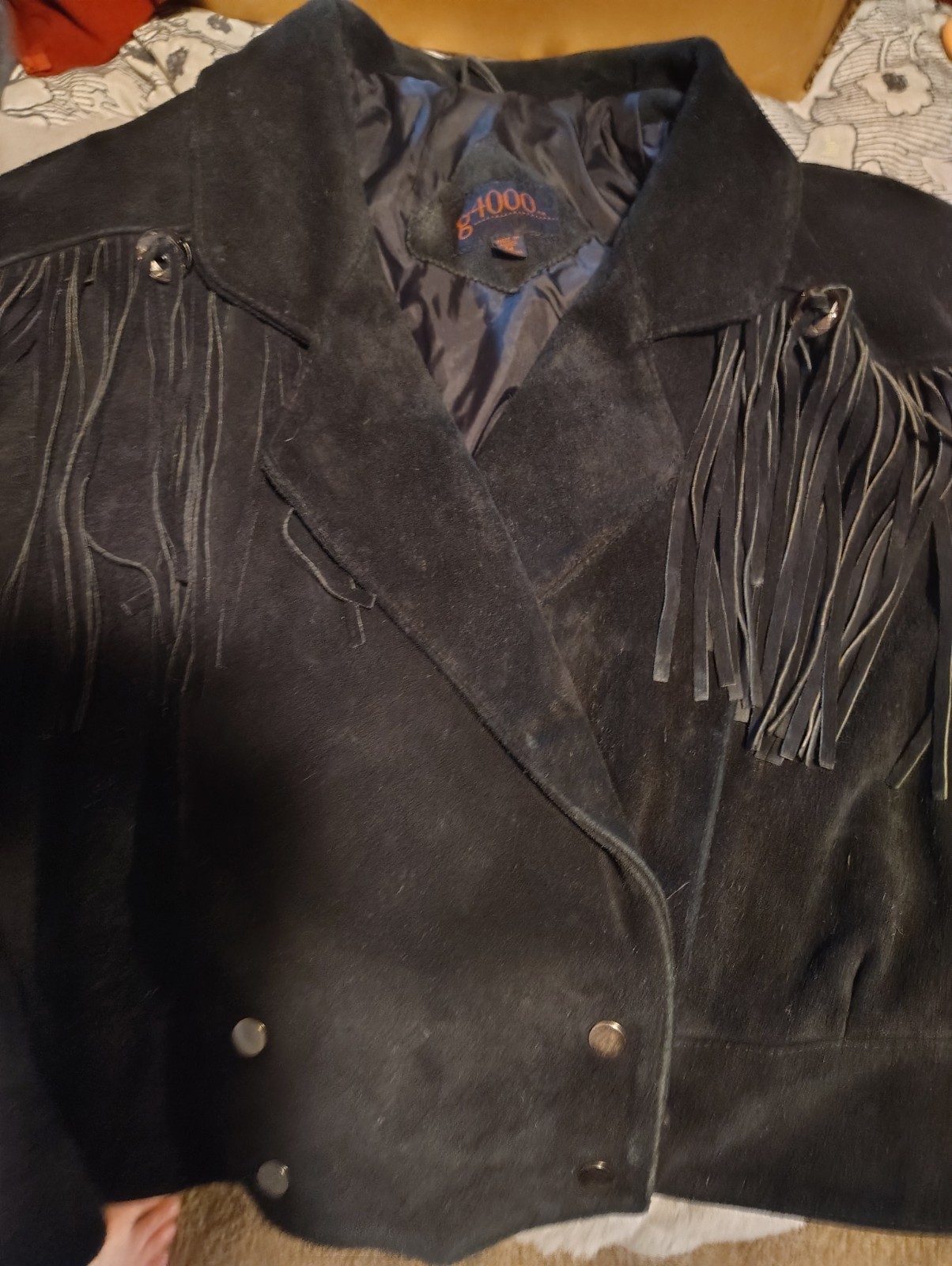 Vtg g4000 Black Sued Fringe Coat. 80s Style