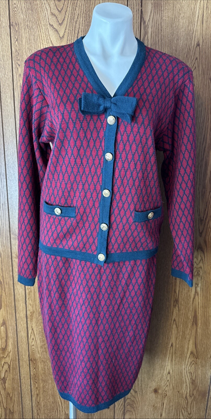 Vtg Evan Picone Knit Sweater Cardigan And Skirt Set S/M