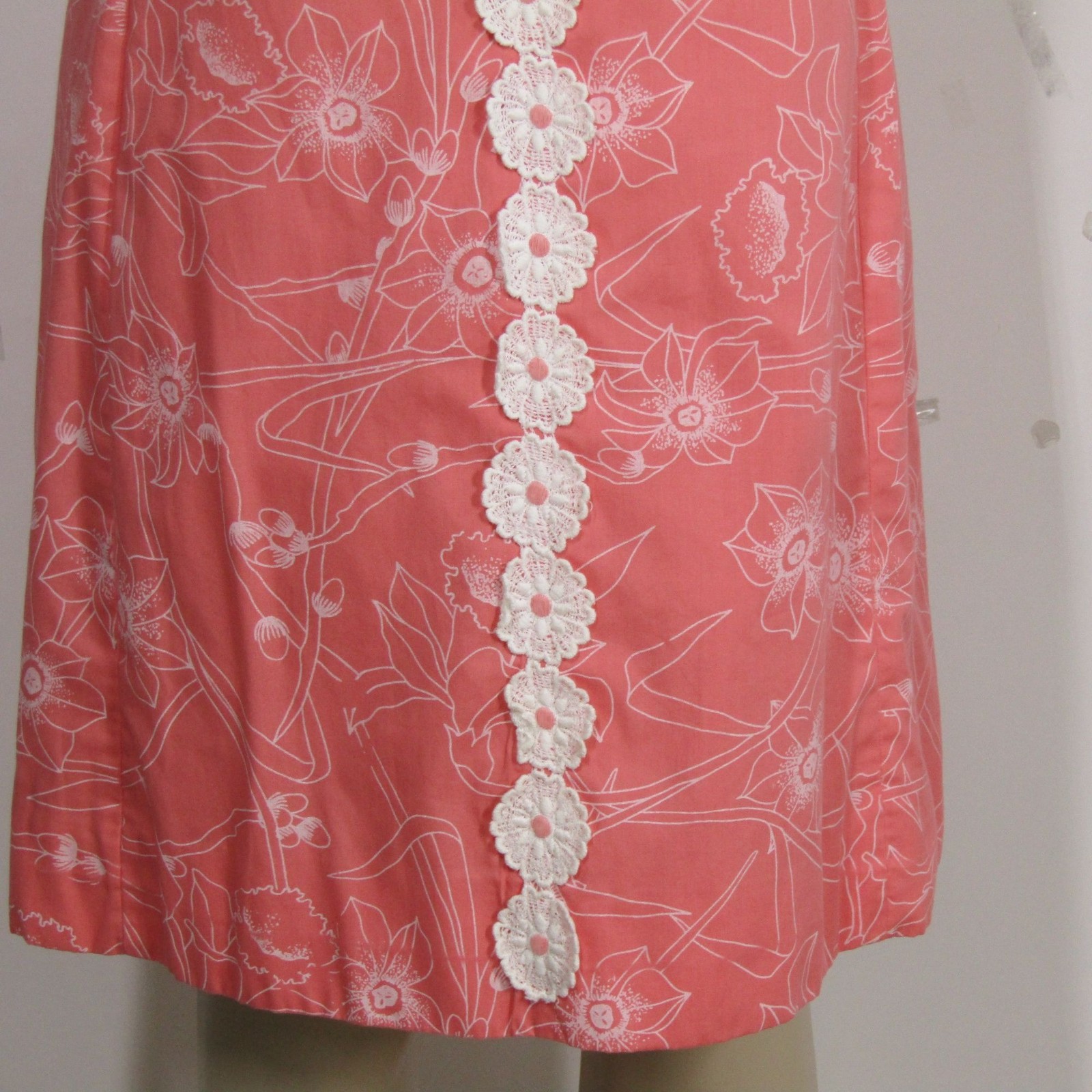 VTG 60s 70s MOD Floral Coral Pink Retro Tropical Mad Men Shift Summer Dress S M