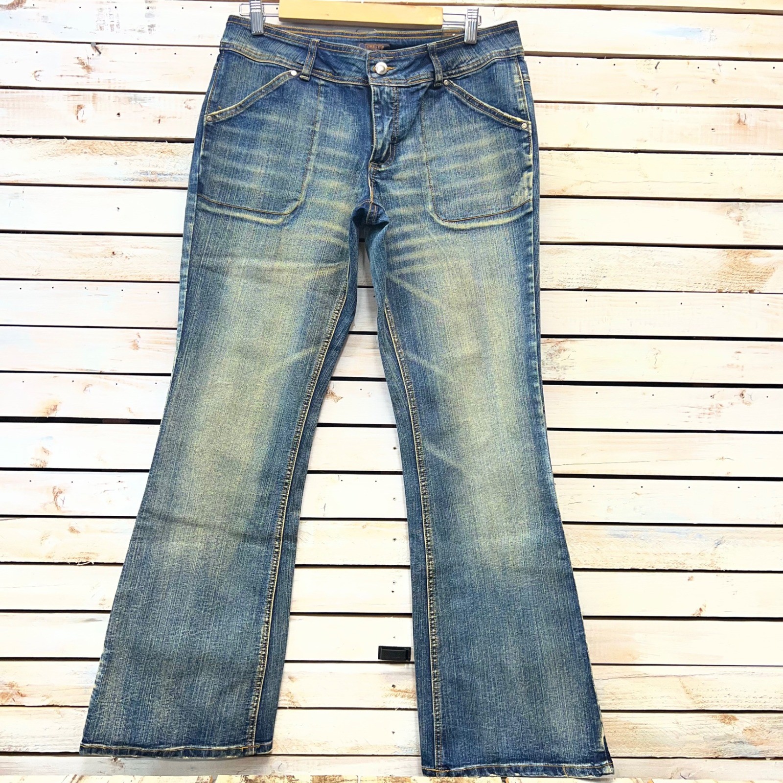 Crest Y2K Flare Wide Jeans Low Rise Pocket Detail Stretch Denim 13/14