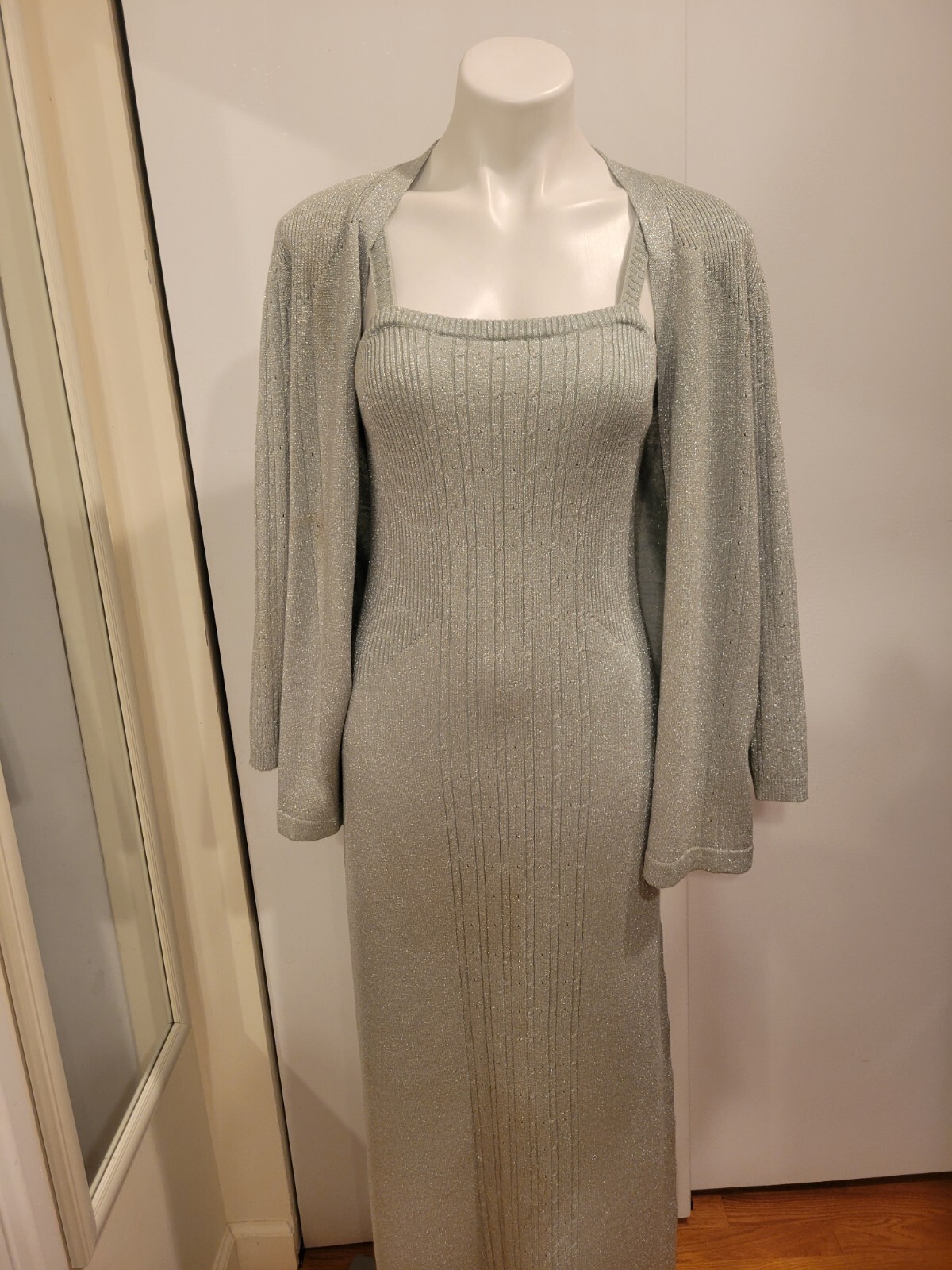 70’s VTG 2pc Wool & Metallic Yarn Knit Maxi Dress & Cover SzMed Unbranded