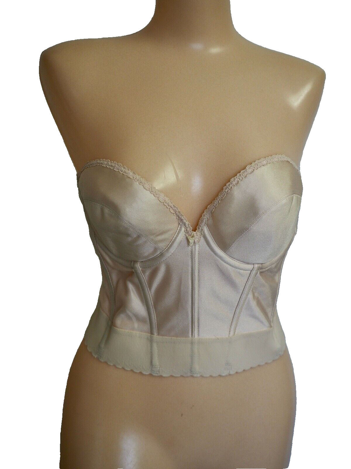 Vintage Carnival longline bra Size 36C Nude Beige Bridal Corset Mint Strapless