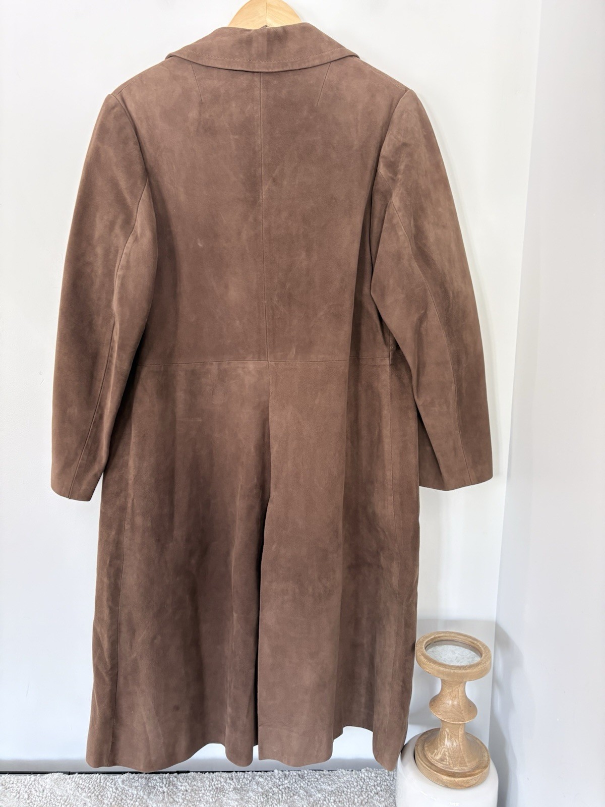 Vintage HERRERO Y RODERO Suede Leather Long Coat Button Sz L 60s 70s Barcelona