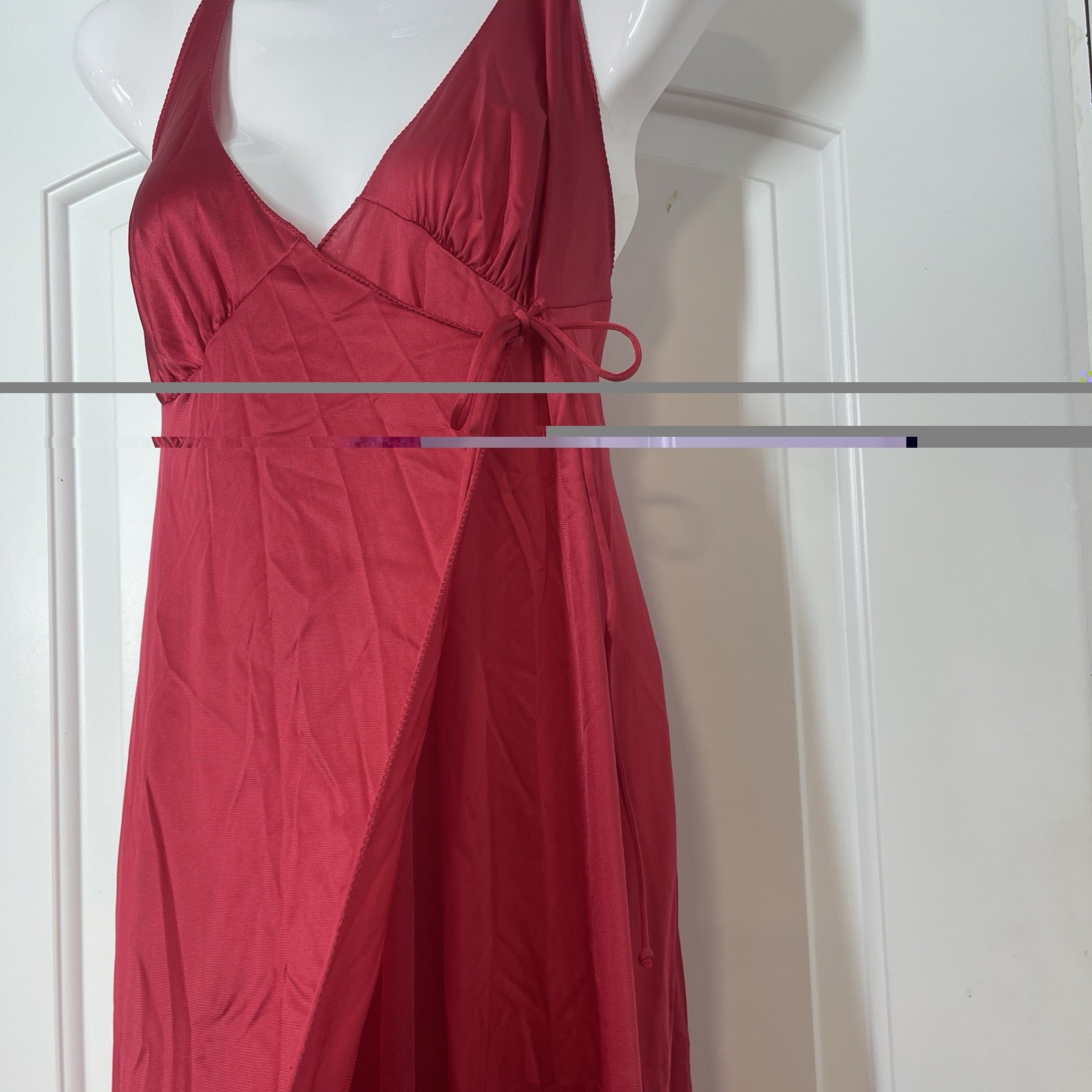 VTG Vanity Fair Negligee Maxi Night Gown Slip Dress Sz 36 Red Sexy Wrap Intimate