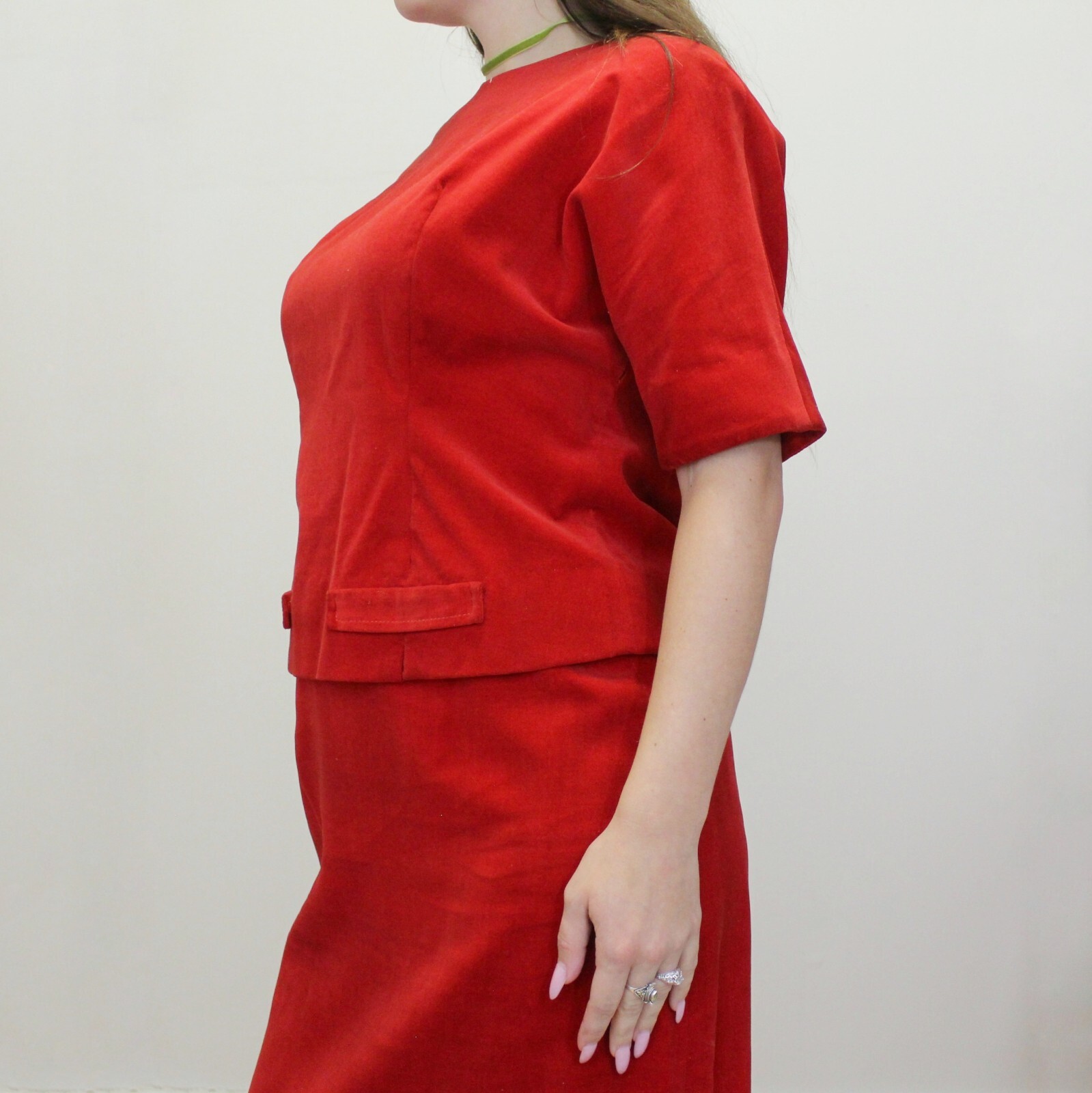 Vintage 60s Red Velvet Outfit Set Matching Skirt and Top Madison Wardrobe Maker
