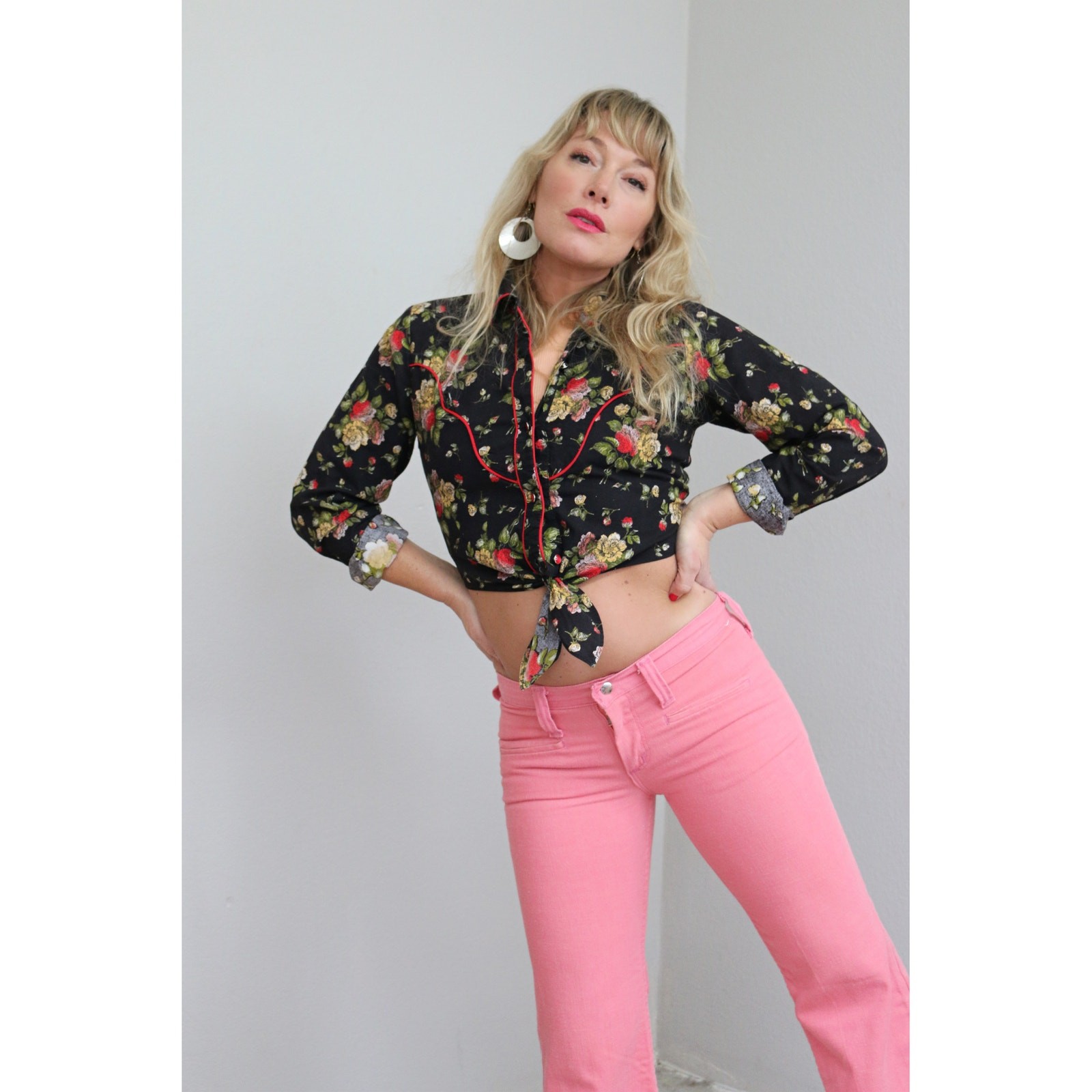 1970’s Vintage Maverick Salmon Pink Low Rise Bell Bottoms Pants ~ Women’s XXS XS