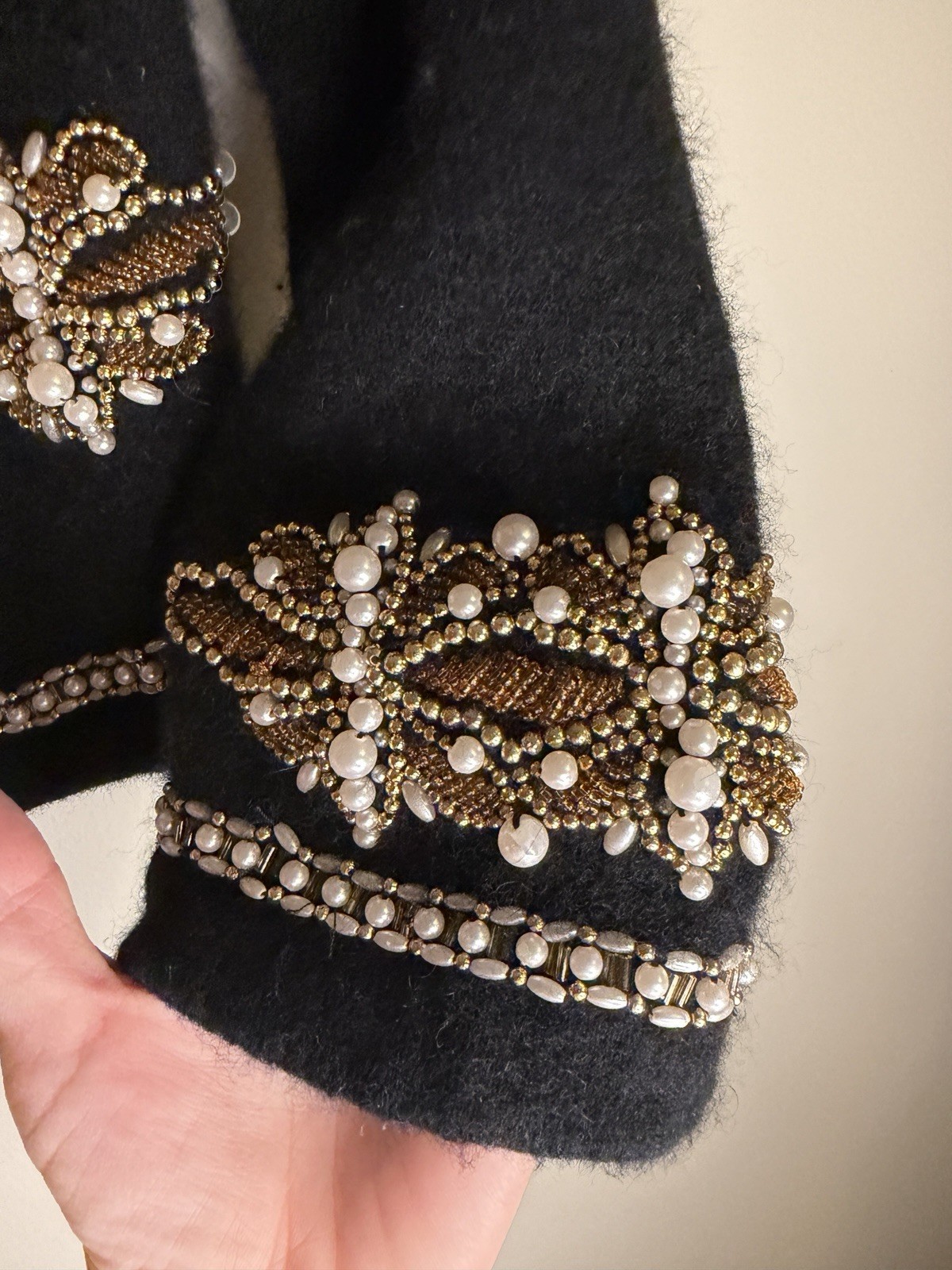 Vintage Marisa Christina Classics Beaded Cardigan Sweater Med Wool Angora Black