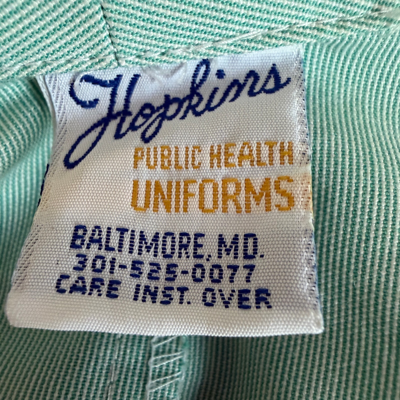 VTG 60s Hopkins Pub Hlth Uniform Green/Wht Pinstripe Actual Pediatricians Coat