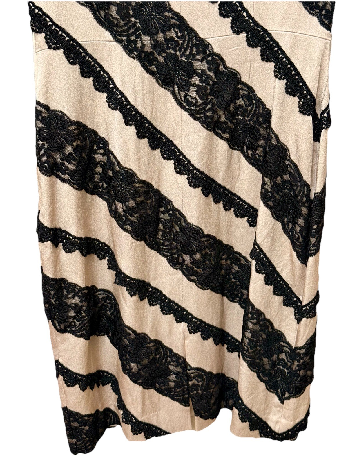 Vtg Tahari ASL Powder Pink W/Black Lace Strips Satin Lining Dress. Formal