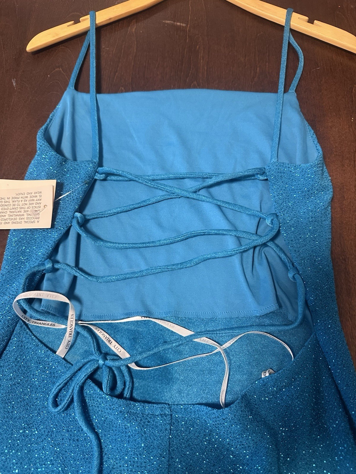 Vintage 1990s Y2K City Triangle Teal Sparkle Dress Size Large Formal Party Long