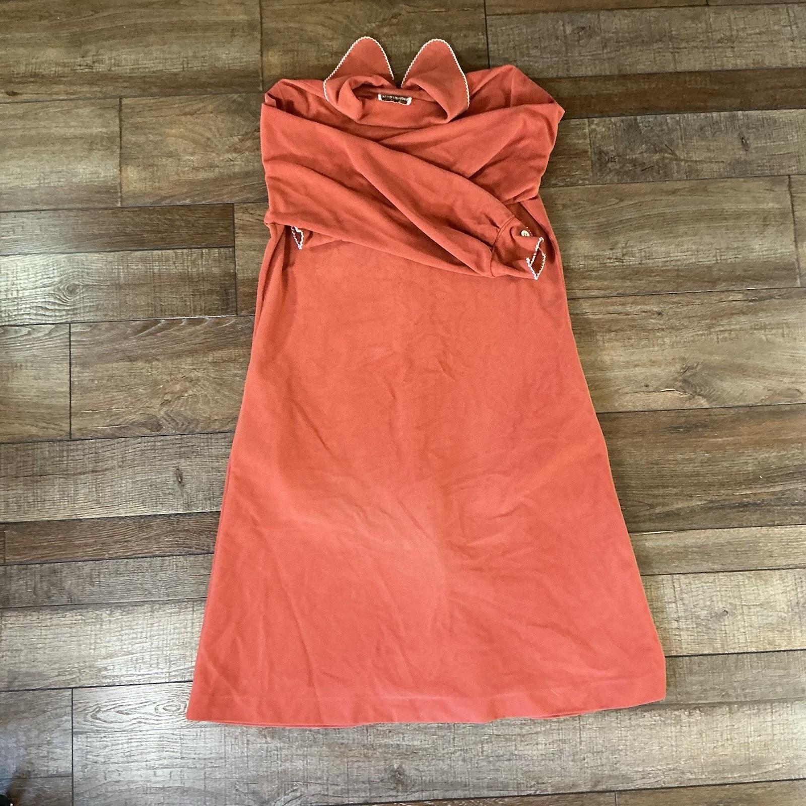 70s VTG Vassarette Orange Long Sleeve Lounge Dress Button Front Womens M #261125