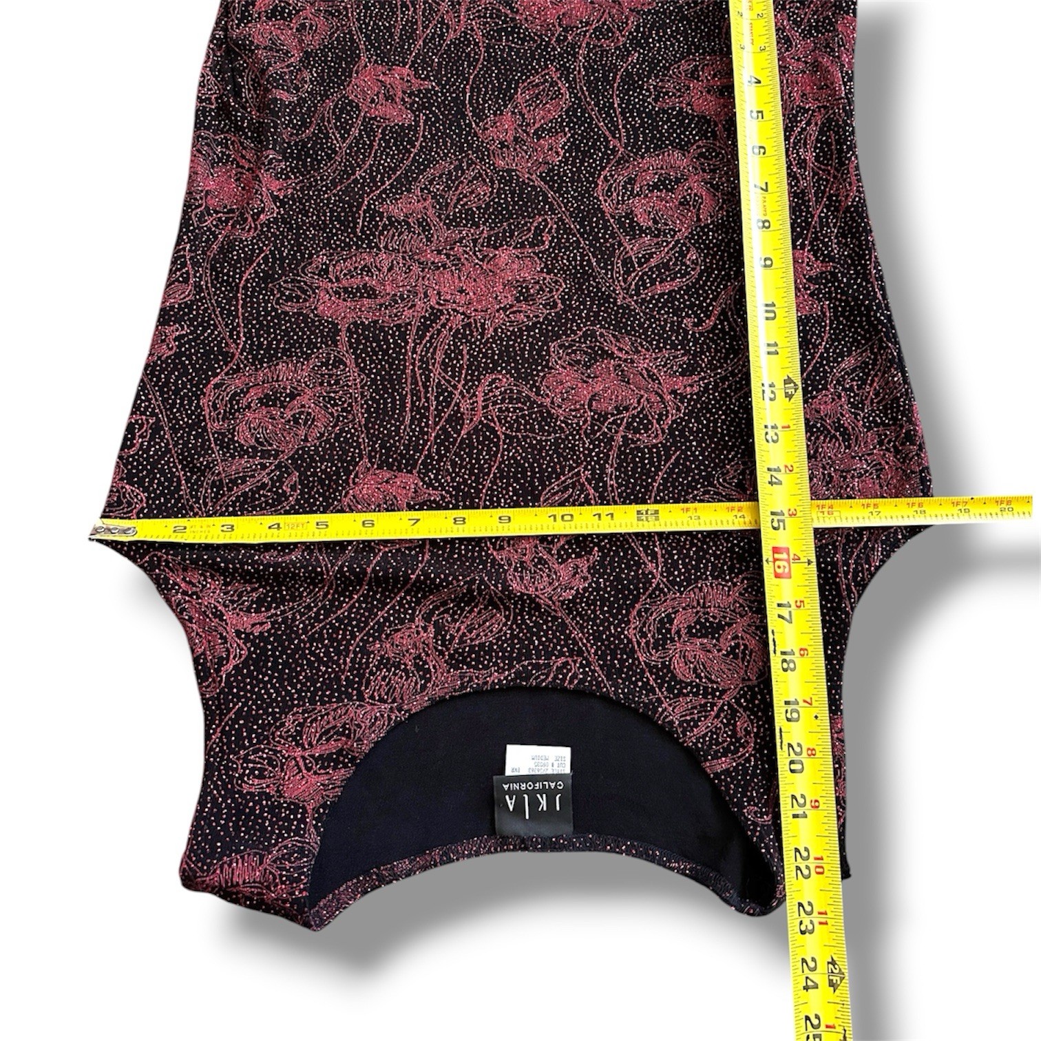 Vintage 90s JKLA Black & Red Glitter Floral Slinky Tank Top Women’s Sz Med Party