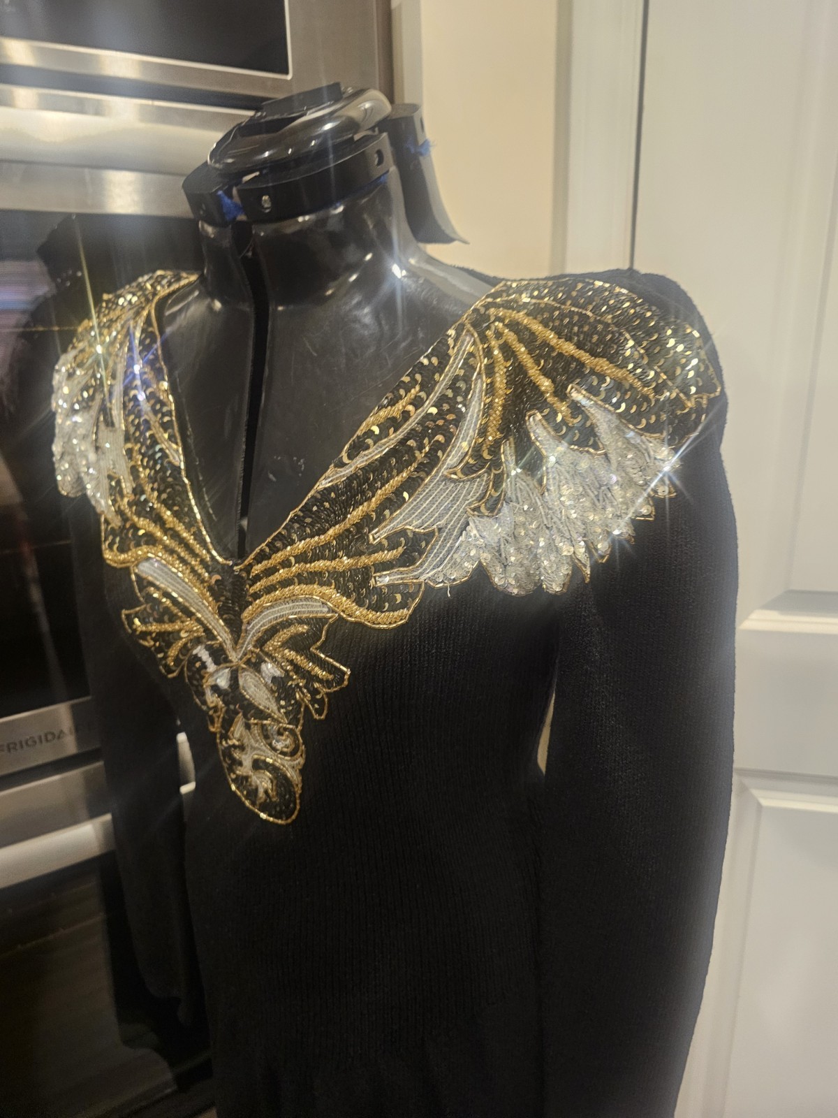 Vintage 80’s Pat Sandler For Wellmore Beaded Sequin Black And Gold Sweater Long
