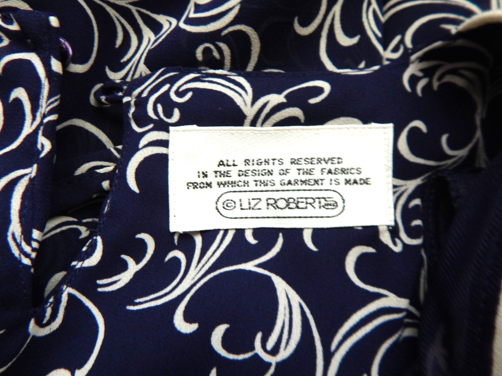 Vintage 80s Liz Roberts Dark Blue Floral Lace Collar Below Knee Dress Size 10