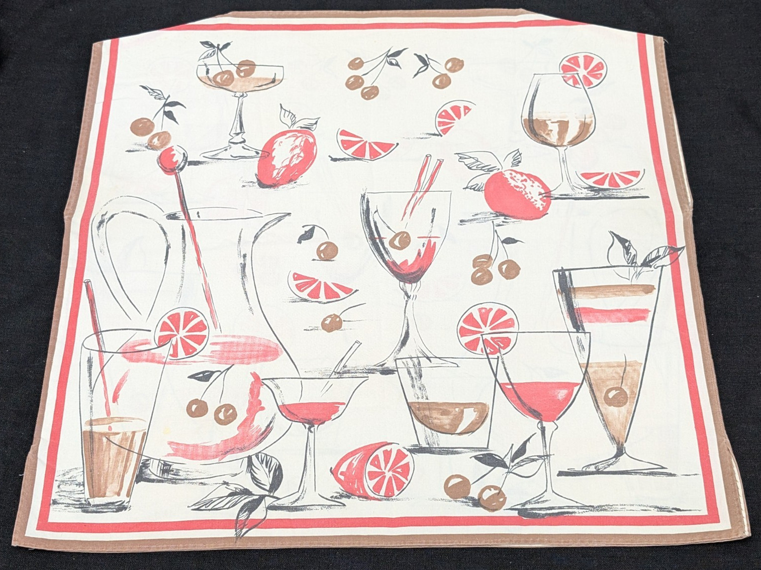 VTG 1950s PULLOVER SLEEVELESS COTTON TOP HANDMADE NOVELTY FABRIC COCKTAILS FRUIT