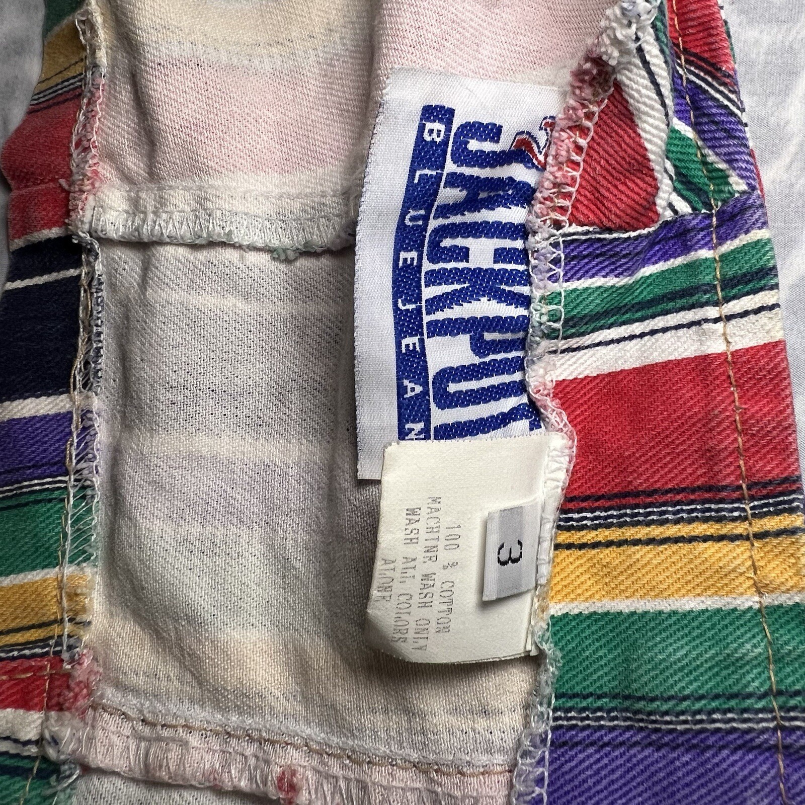 80s/90s Vintage Jackpot Blue Jean Denim Bustier Cropped Zip Up Striped Small 3