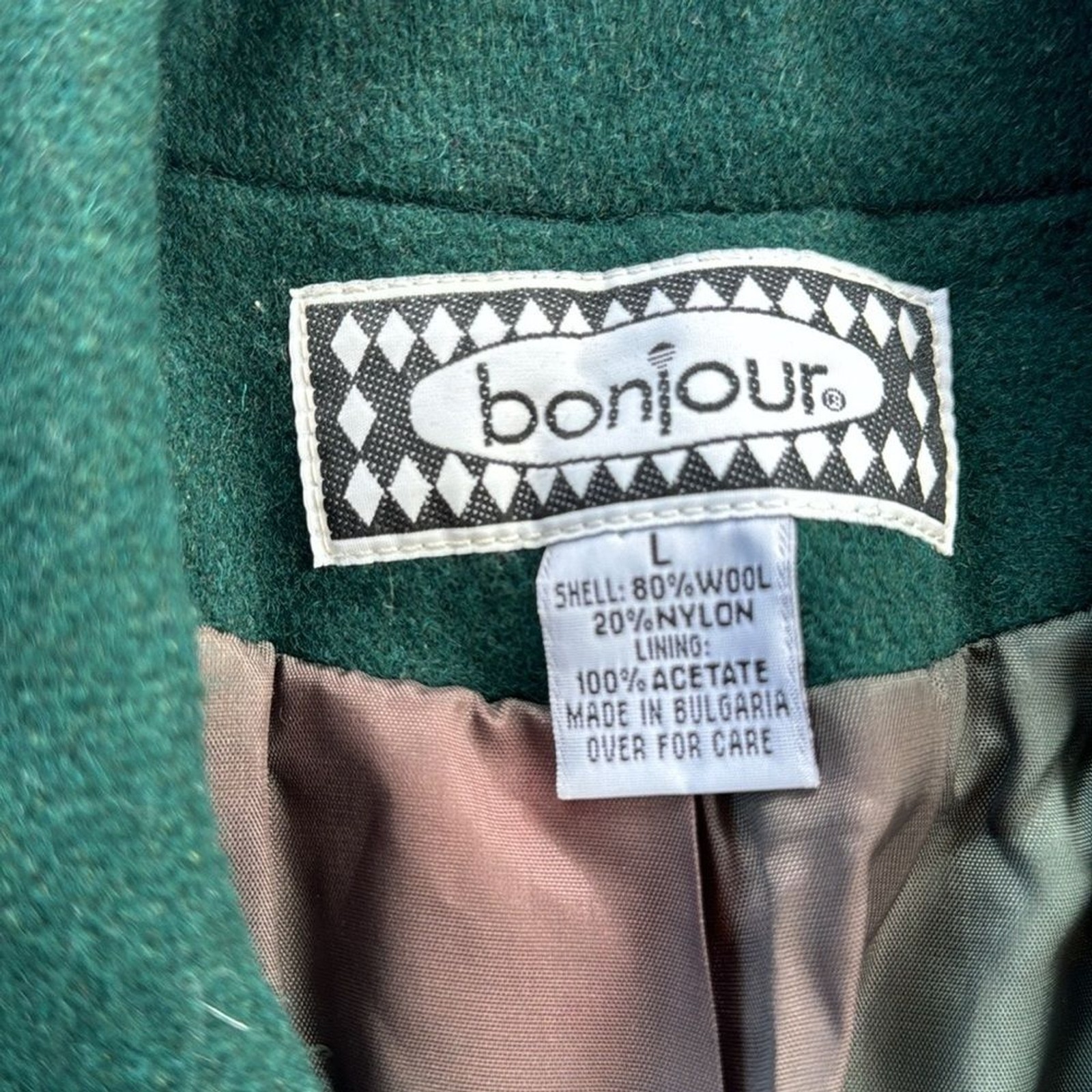 Vintage Bonjour Wool Peacoat Green Large