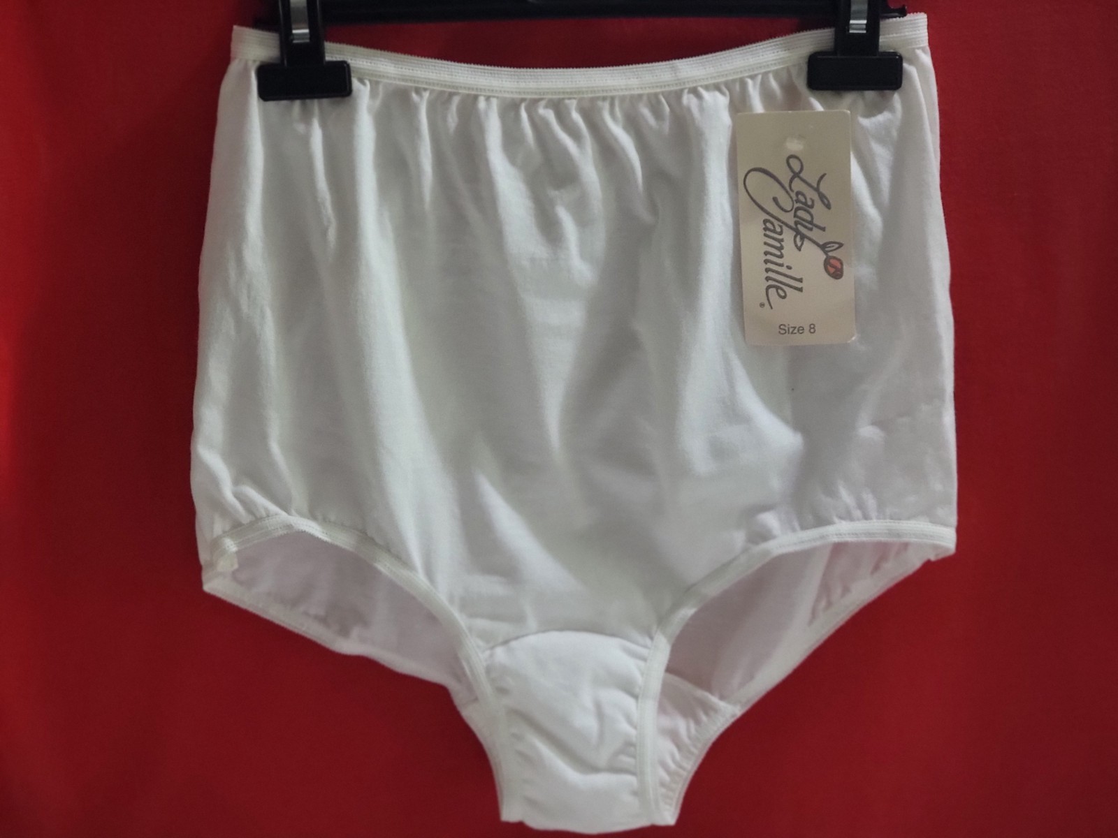 NWT Vintage Lady Camille Full Cut Brief Granny Panties White 100% Cotton 8 USA