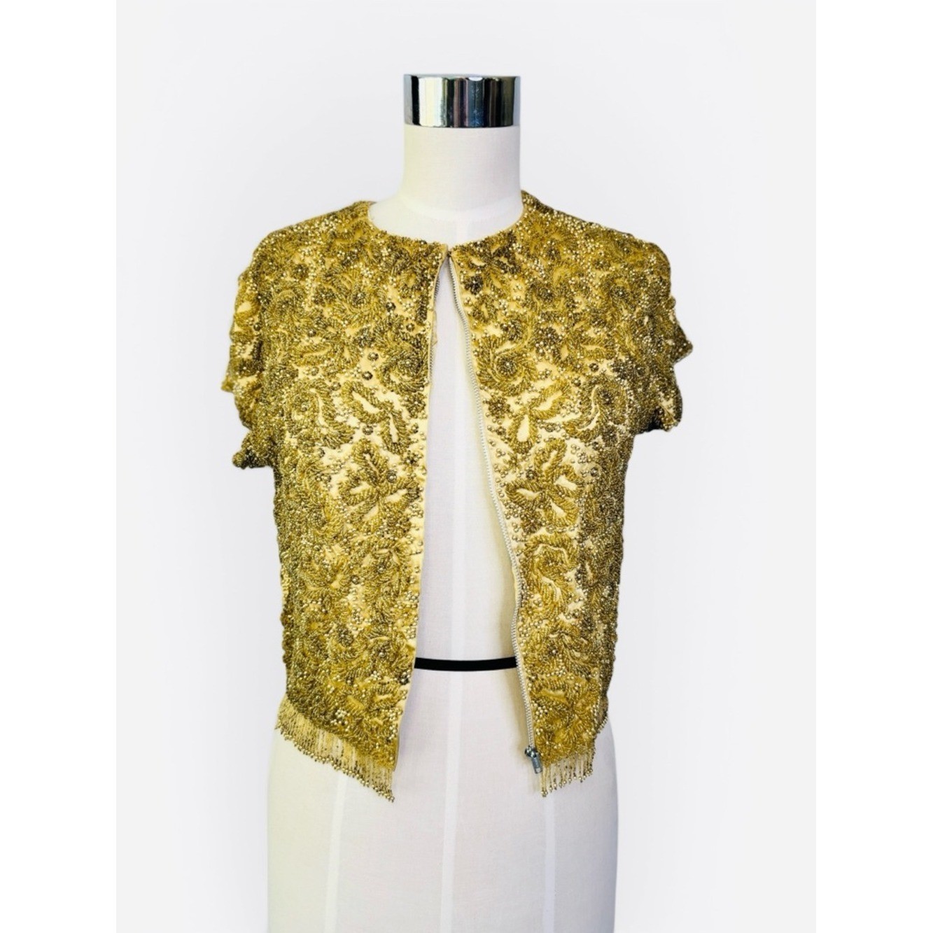 Vintage 60’s Heavy Gold Sequin and Bead Embellished Top with Bead Tassels