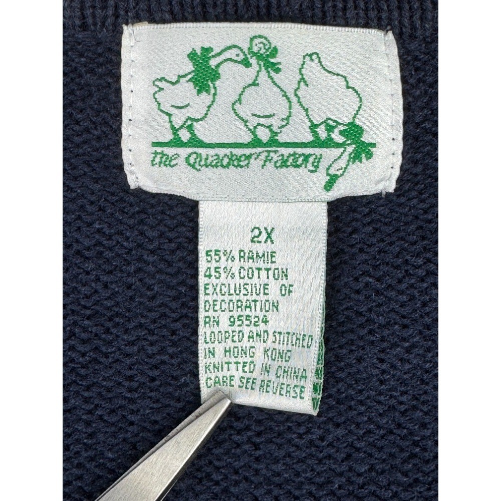 Quacker Factory Vintage Navy Americana Flag Heart Star Cardigan Sweater 2X Cozy