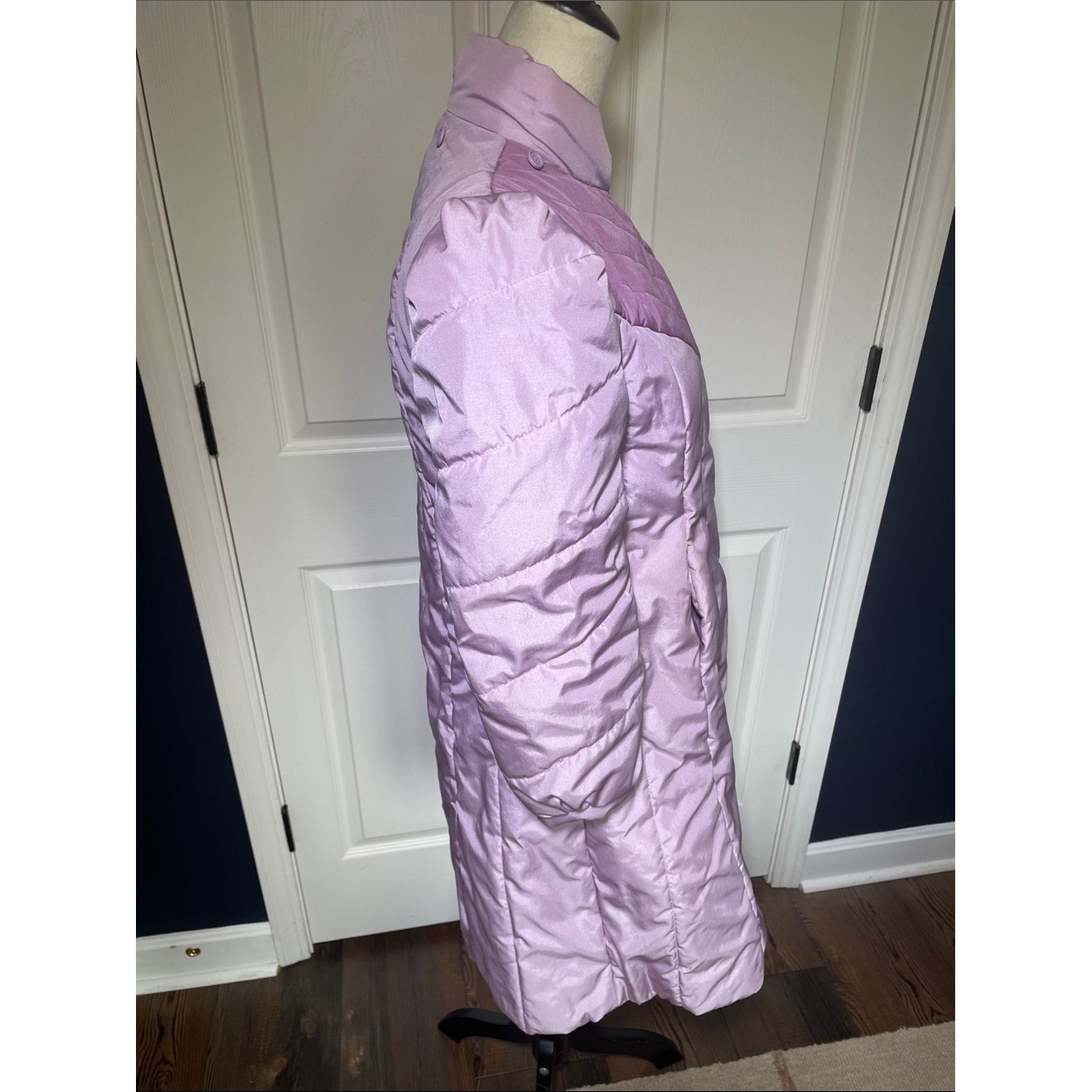 VTG 80s Rothschild Lavender Puffer Coat Asymmetric Colorblock Leg-O-Mutton