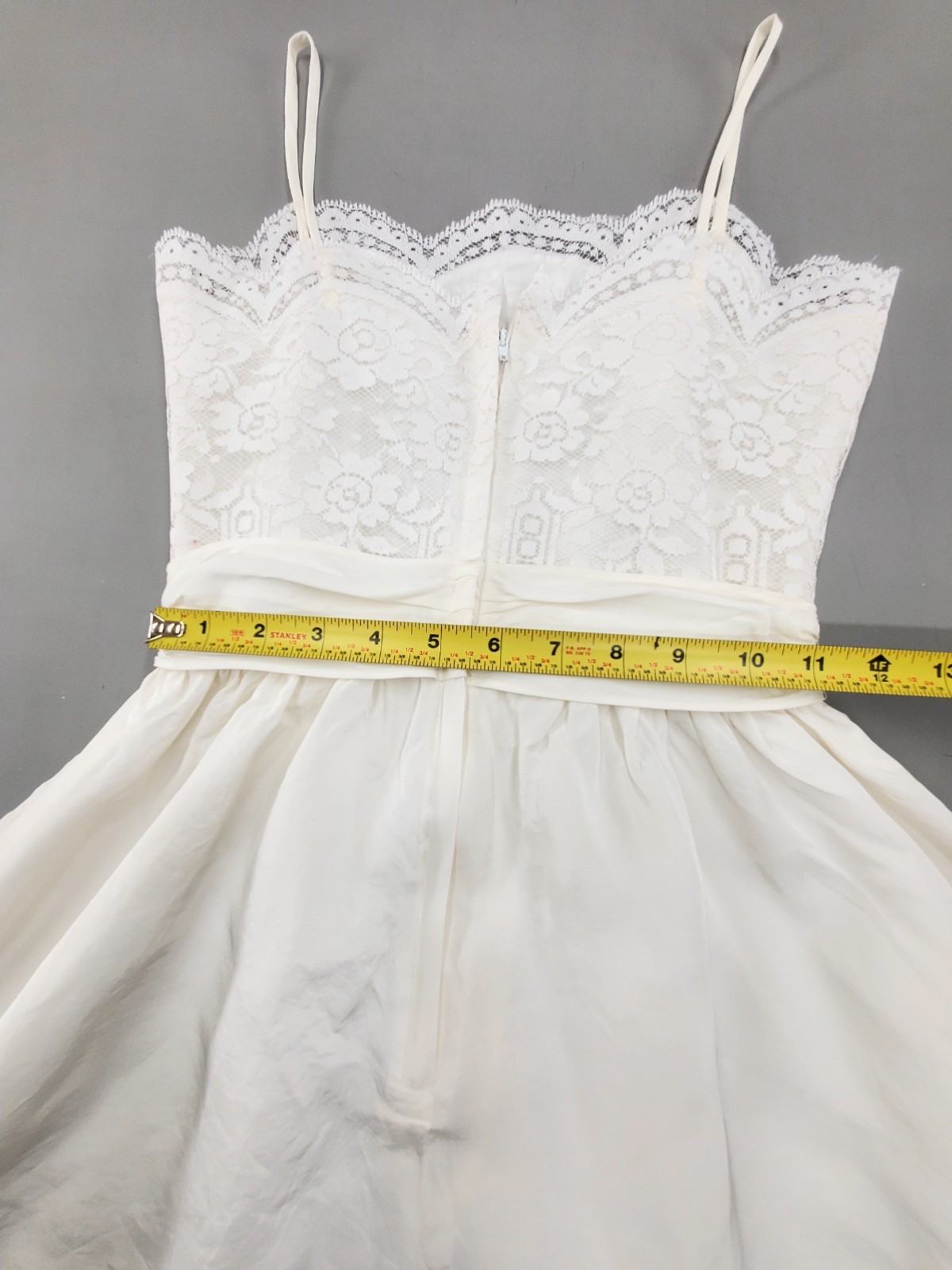 Vintage 1950s ILGWU Union Made Strappy White Wedding Dress Lace Empire Bodice XS