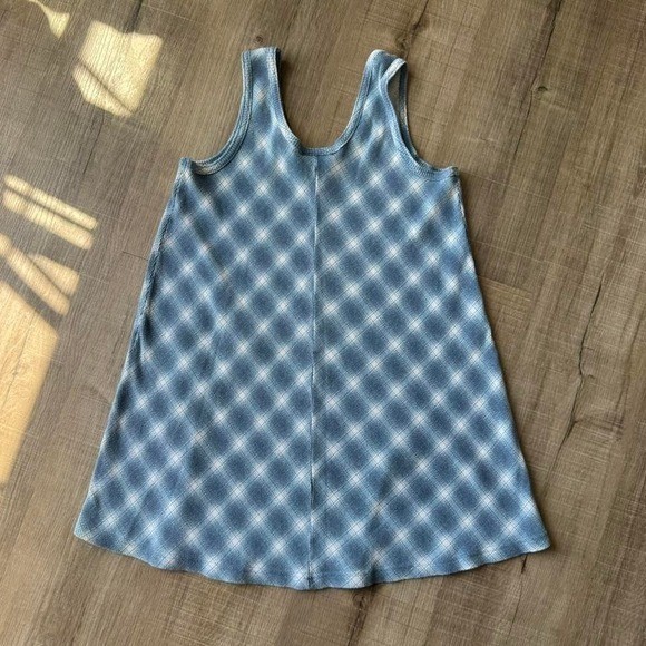 Vintage 90s Plaid Tunic Women’s Size Large Blue Sleeveless Preppy Mixed Blues
