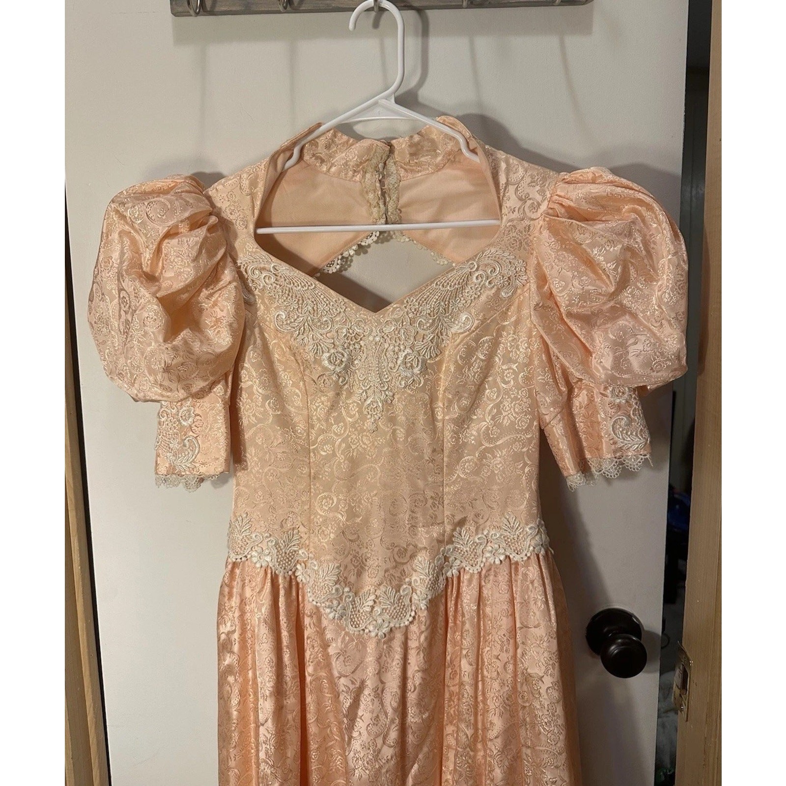 Vtg Women’s Prairie Cottagecore Little Bo Peep Dress Pink Lace puffy sleeves