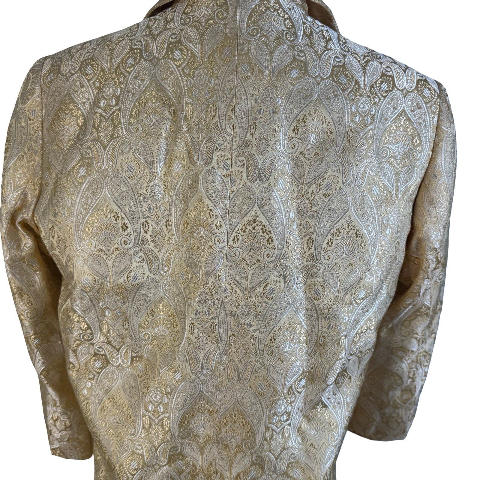 Vintage 80s 90s Champagne Gold Paisley Brocade Satin Frog Button Blazer Jacket
