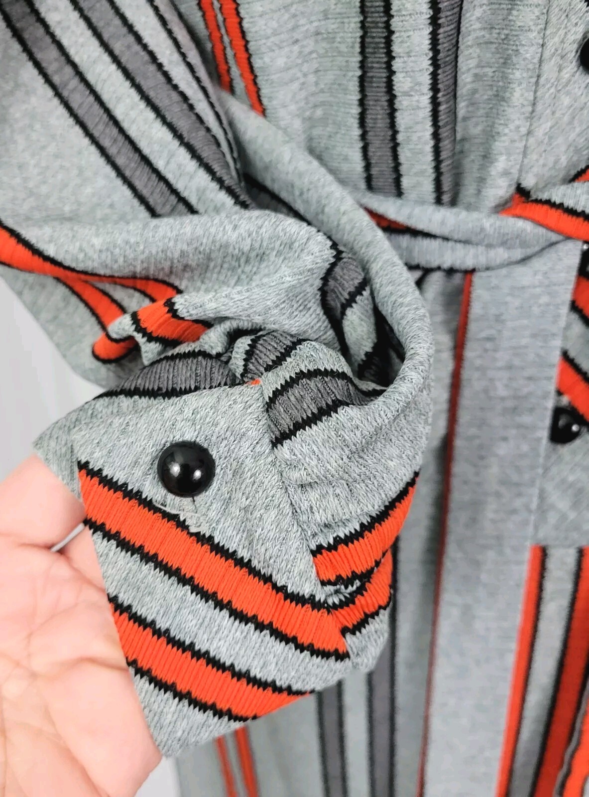 Vtg Grey Button Down Dress w Dark Grey & Orange Stripes & Tie Belt Size M?
