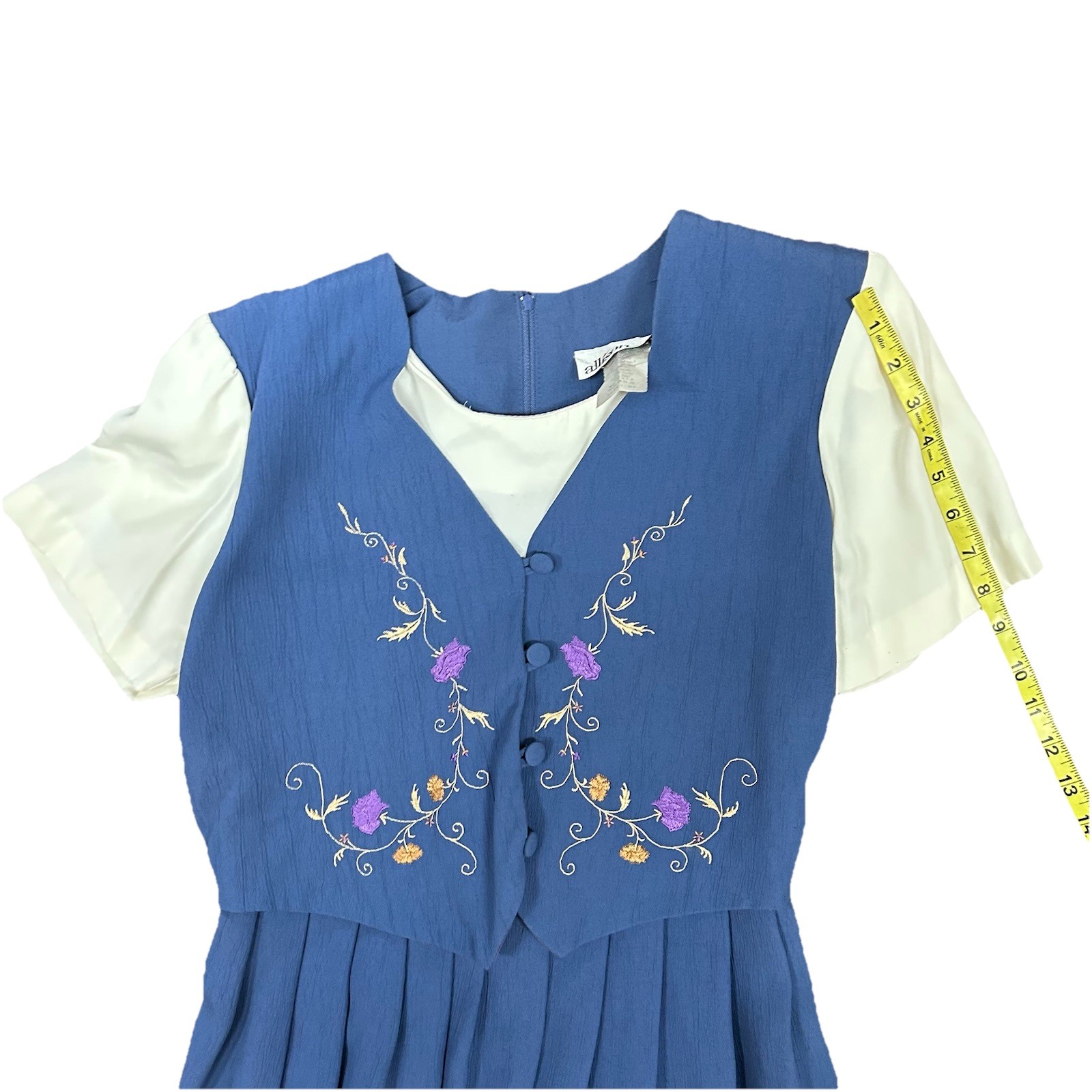 Vintage Allison Che Women’s Dress Size 8P Prairie Cottage Granny Blue Vest #1418
