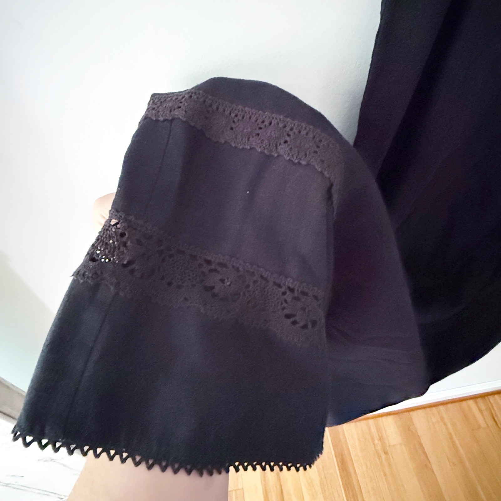 Vintage Maxi Dress Women 8P Black Crochet Linen Blend Dark Cottagecore Beach