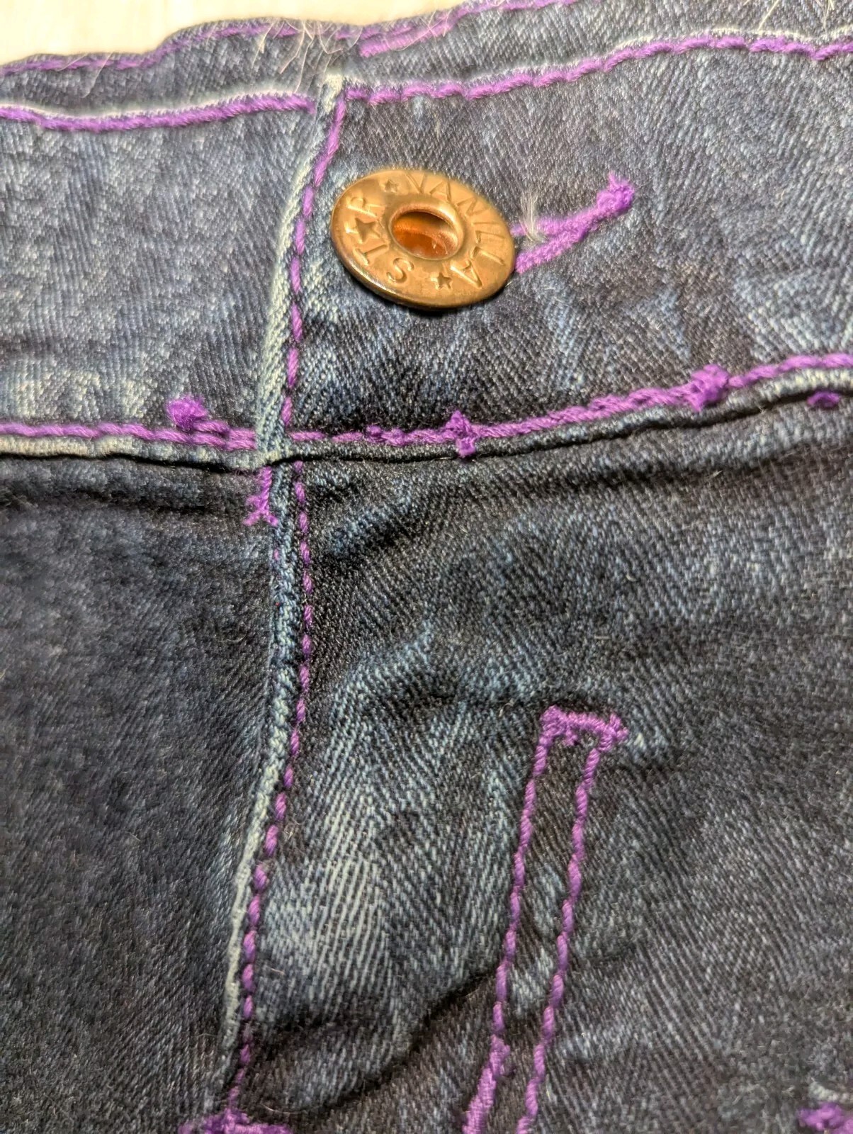 VANILLA STAR Purple STITCHED Low Rise Blue Jeans COOL DENIM Junior’s 5 ALTERED