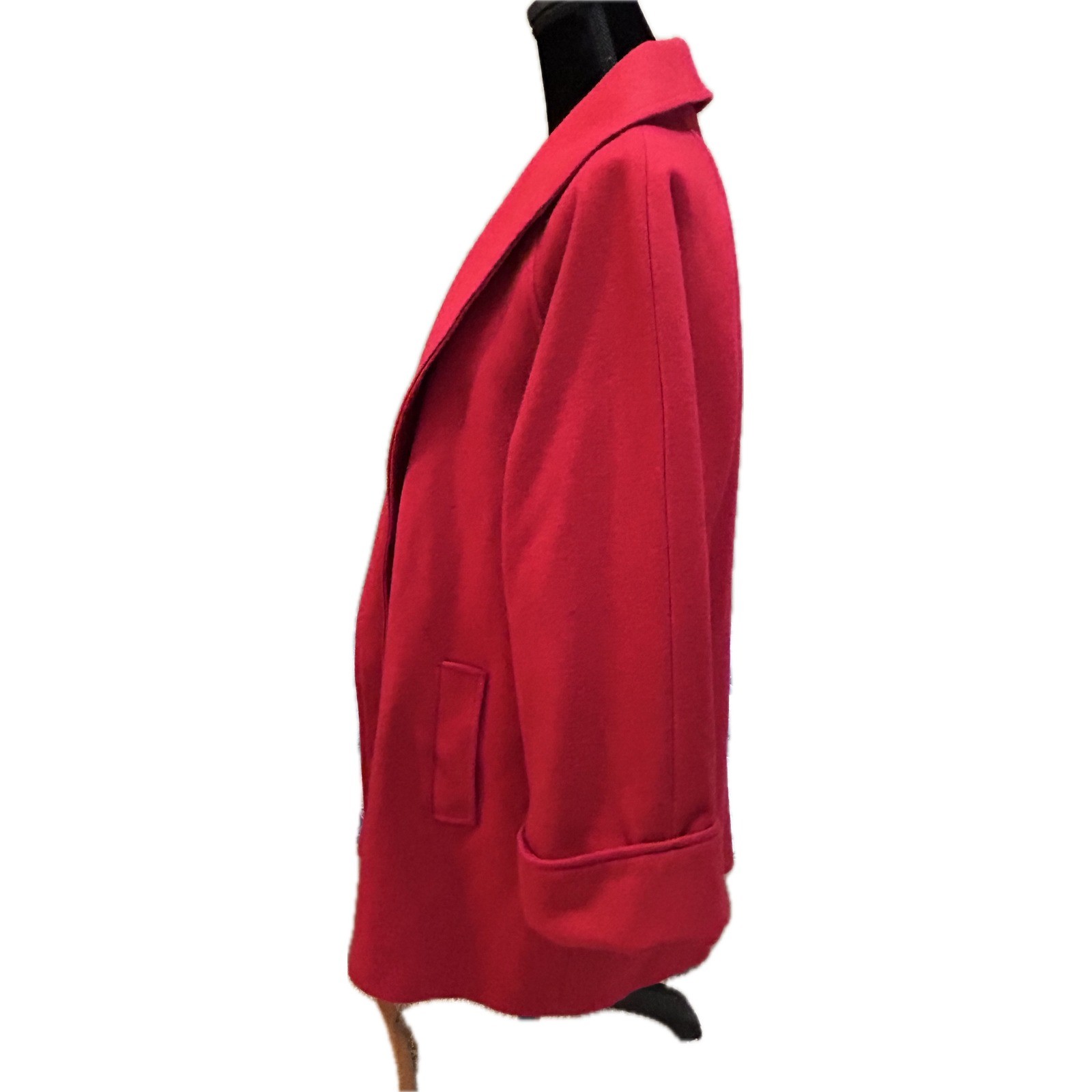 Miss New Yorker Vintage Red Wool Blend Shawl Collar Open Front Coat Made in USA